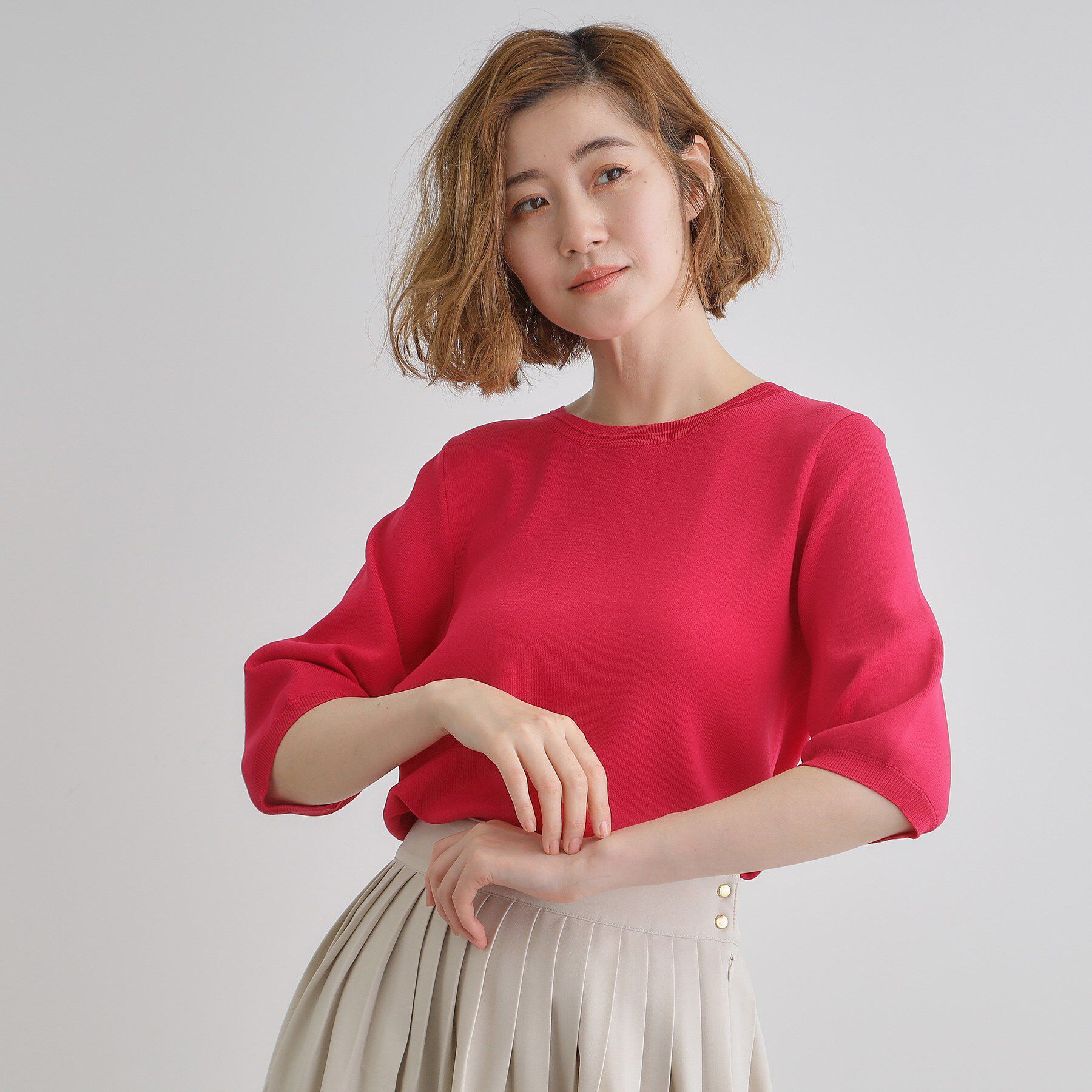 grove「ひんやり多機能・やわらかドライタッチ五分袖プルオーバー」|ニット・セーター|