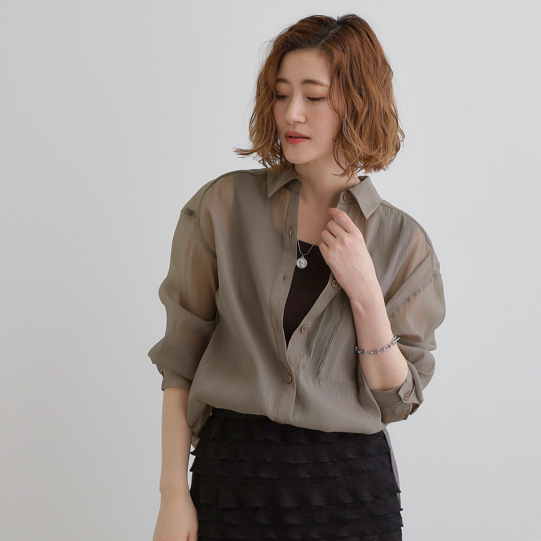 grove「【大人の抜け感スタイル】ストライプアソートシアーオーバーシャツ」|シャツ・ブラウス|