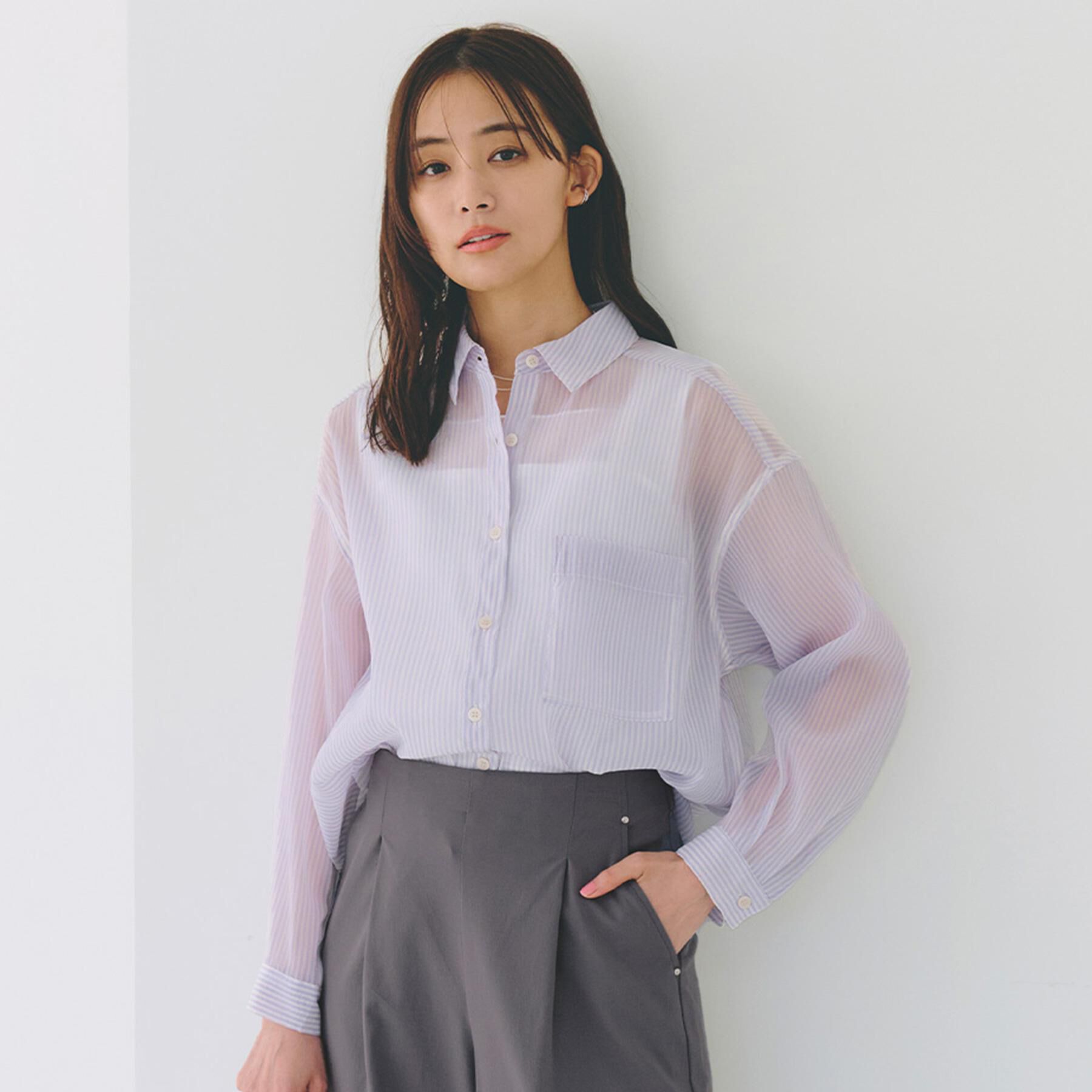 grove「【大人の抜け感スタイル】ストライプアソートシアーオーバーシャツ」|シャツ・ブラウス|ブルーオフストライプ