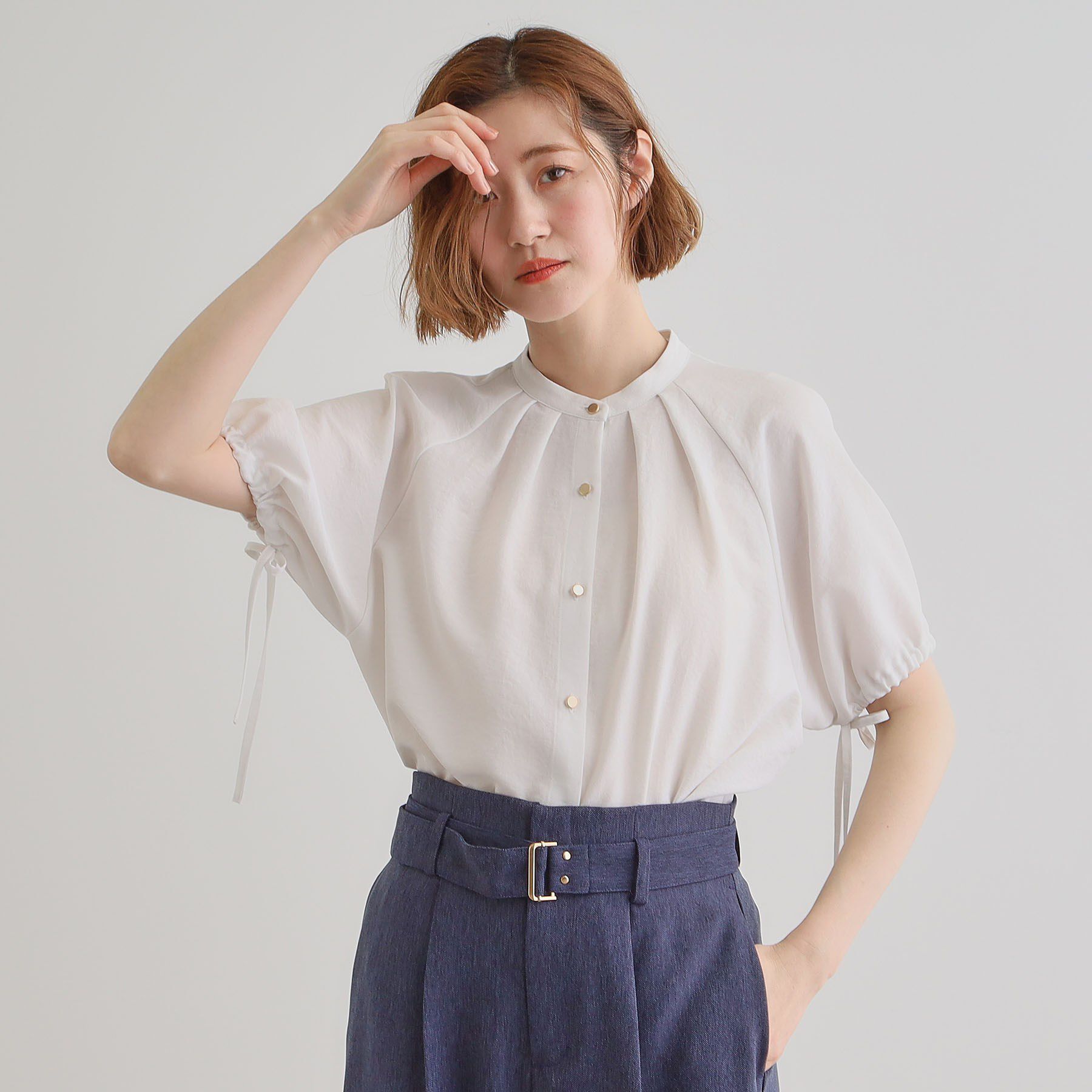 grove「【洗える・シワになりにくい】麻調スリーブドロストブラウス」|シャツ・ブラウス|