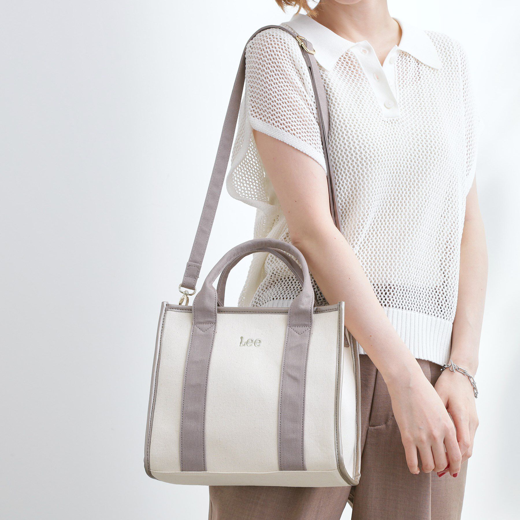 grove「【Lee別注】パイピングスクエア2WAYトート」|トートバッグ|グレー(012)