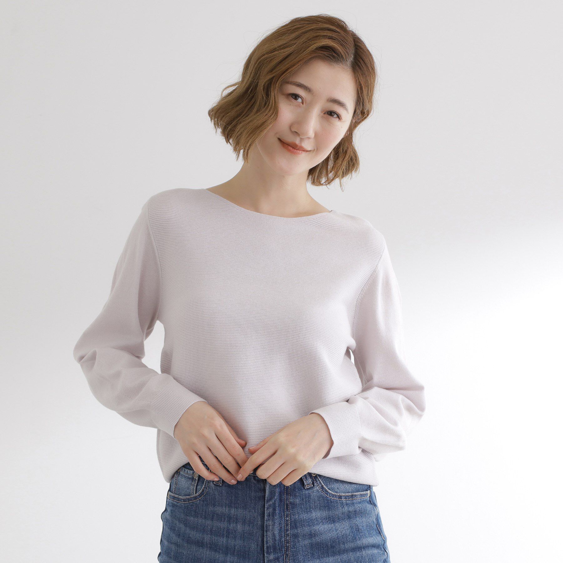 grove「【最終お値下げ！】ガーターボートネックプルオーバー【洗える/毛玉軽減】」|ニット・セーター|ライトグレー(011