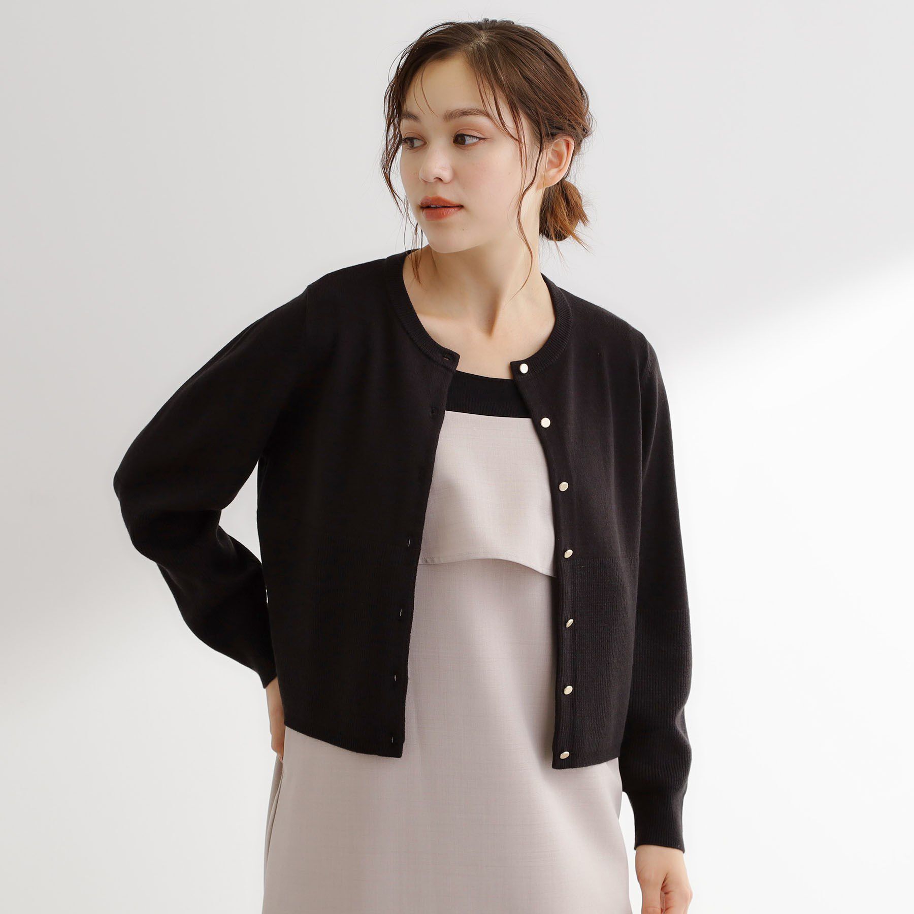 grove「【毛玉軽減／洗える】編地切替カーディガン」|カーディガン|ブラック(019)