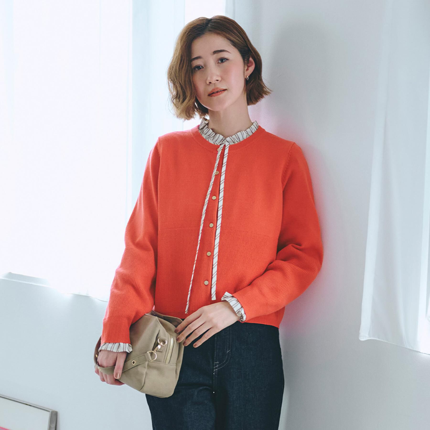 grove「【毛玉軽減／洗える】編地切替カーディガン」|カーディガン|オレンジ(067)