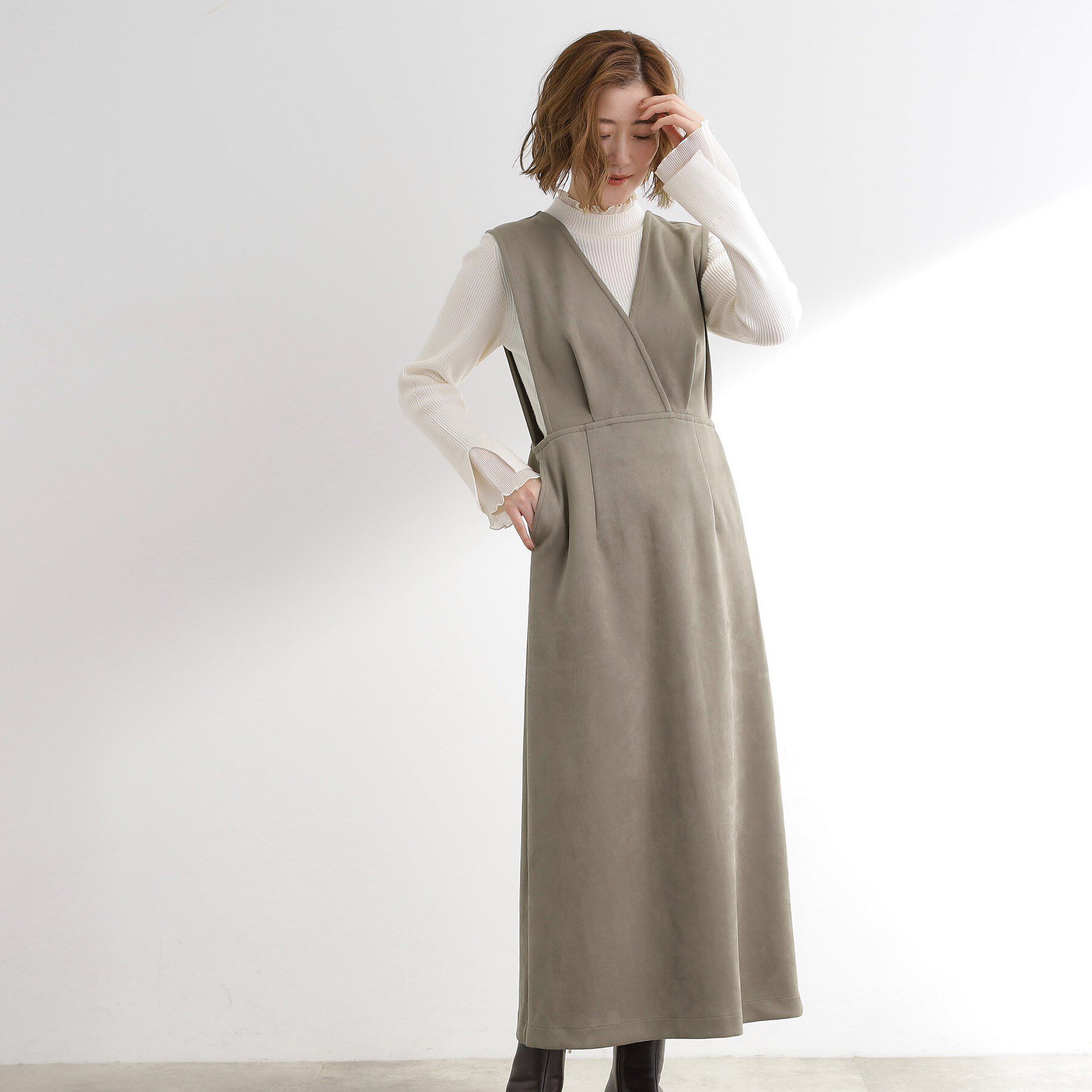 grove「【秋から冬まで活躍】スエードライクジャンパードレス」|ワンピース|