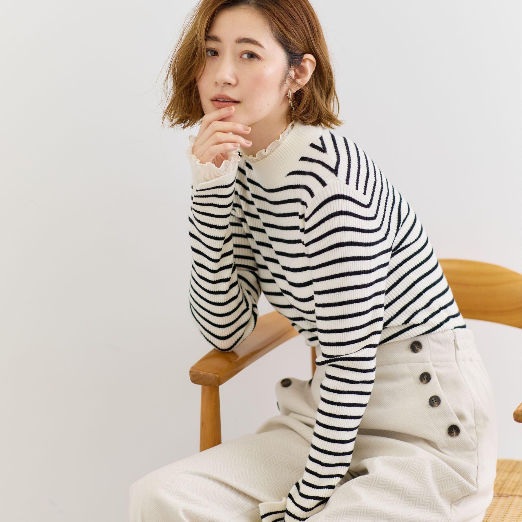 grove「プリーツレイヤードニットプルオーバー」|ニット・セーター|ボーダー(303)