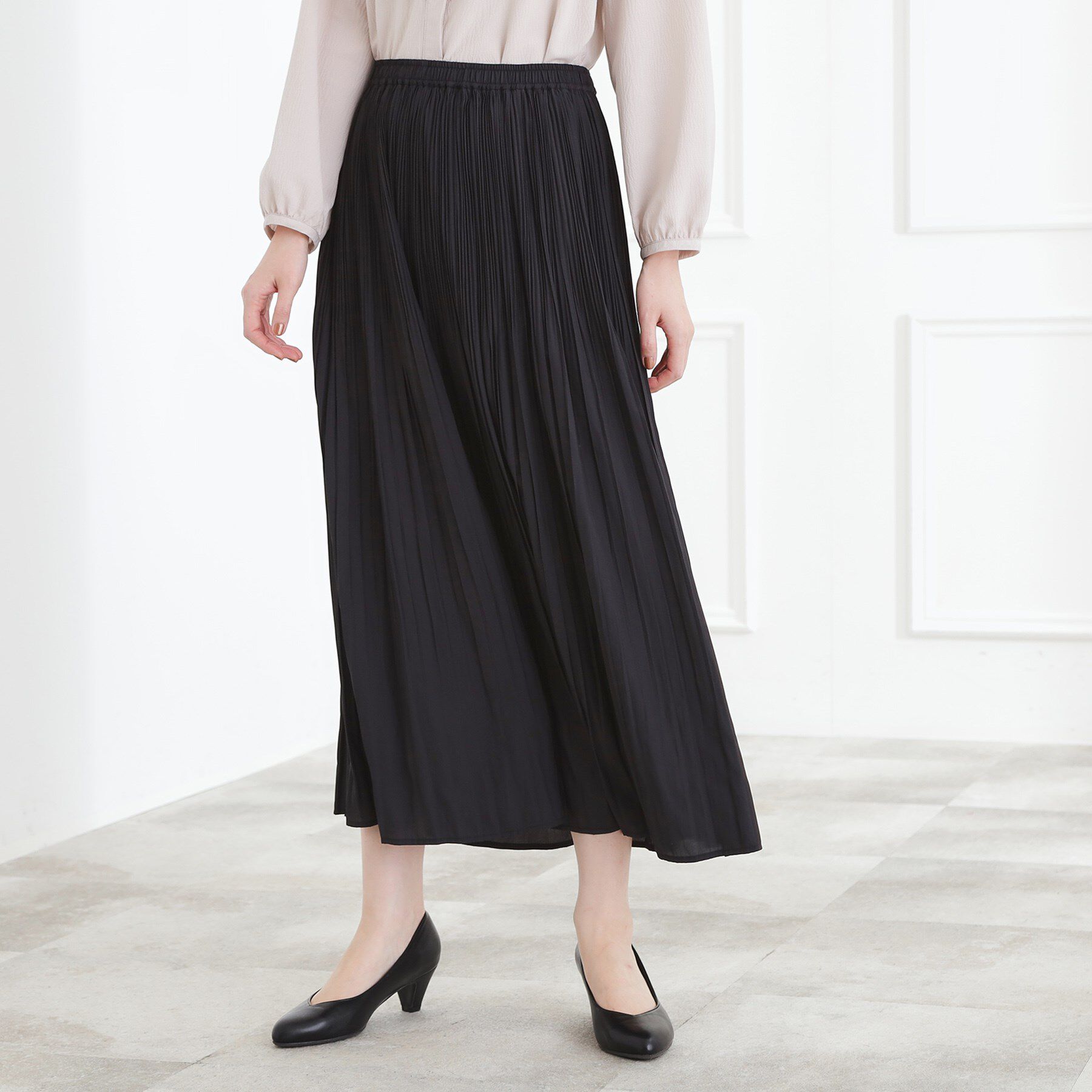 grove「【選べる着丈/ウエストゴム】ヴィンテージサテンプリーツスカート【手洗いOK】」|スカート|