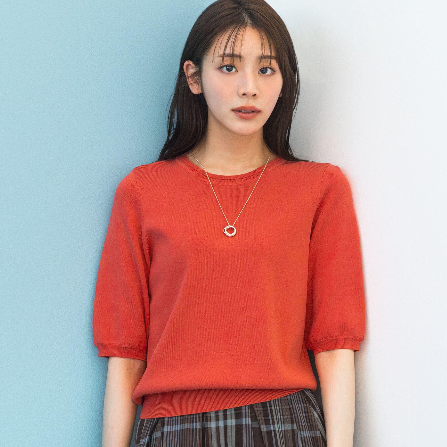 grove「【貴島明日香さん着用・シリーズ累計34万枚】やわらかドライタッチ 五分袖クルーネックニット」|ニット・セーター|