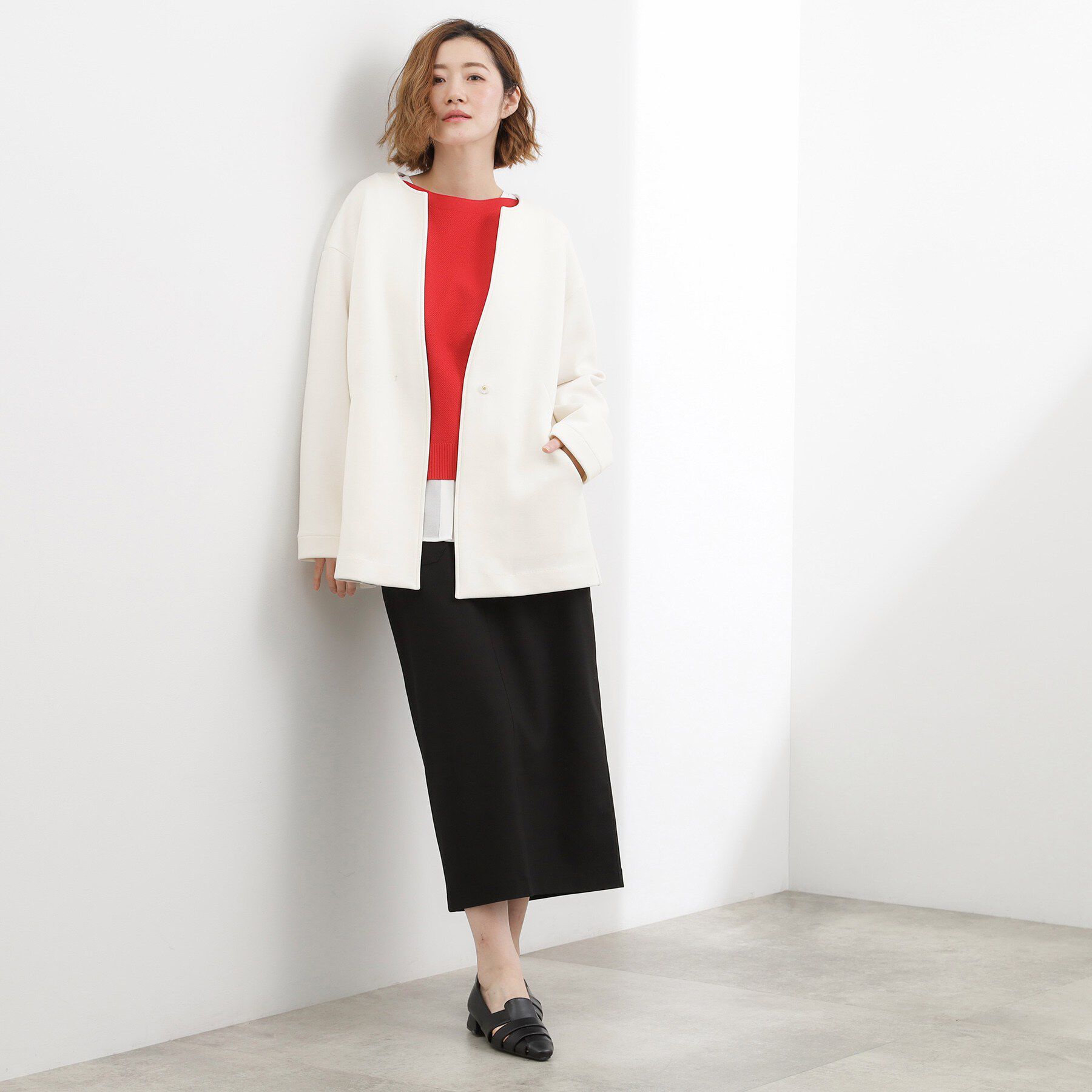 grove「しなやかな着心地で動きやすい、ダンボールジャージノーカラーコート」|ノーカラーコート|