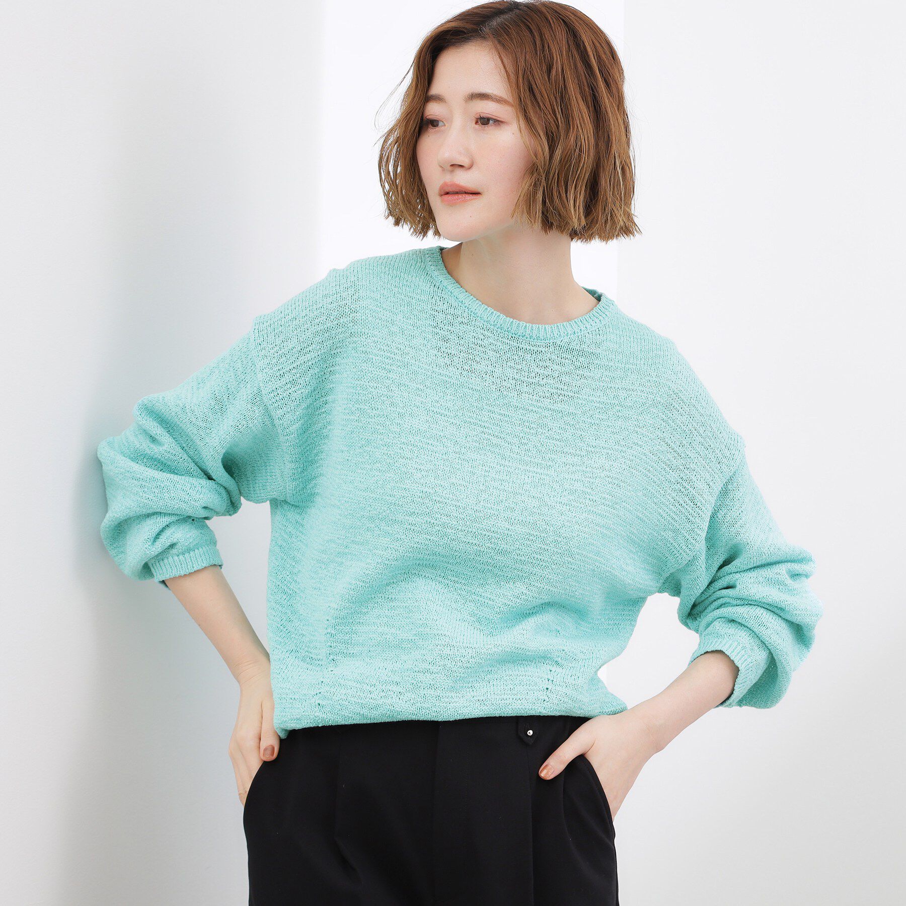 grove「【貴島明日香さん着用・大人のリラックススタイル】テープヤーン ボートネックニット」|ニット・セーター|ブルー(092)