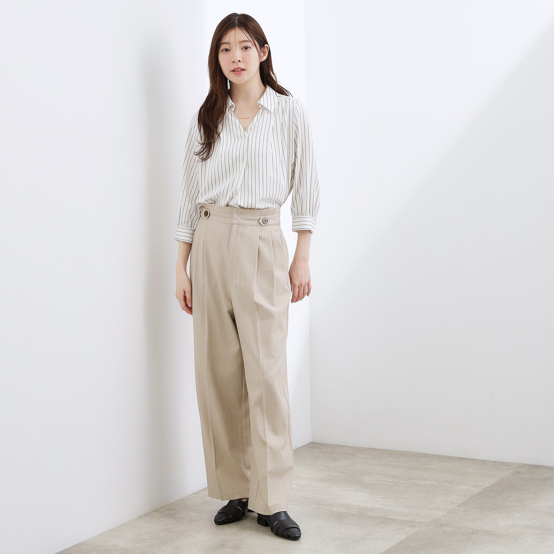 grove「【貴島明日香さん着用】リネンライクストライプワイドパンツ」|その他|