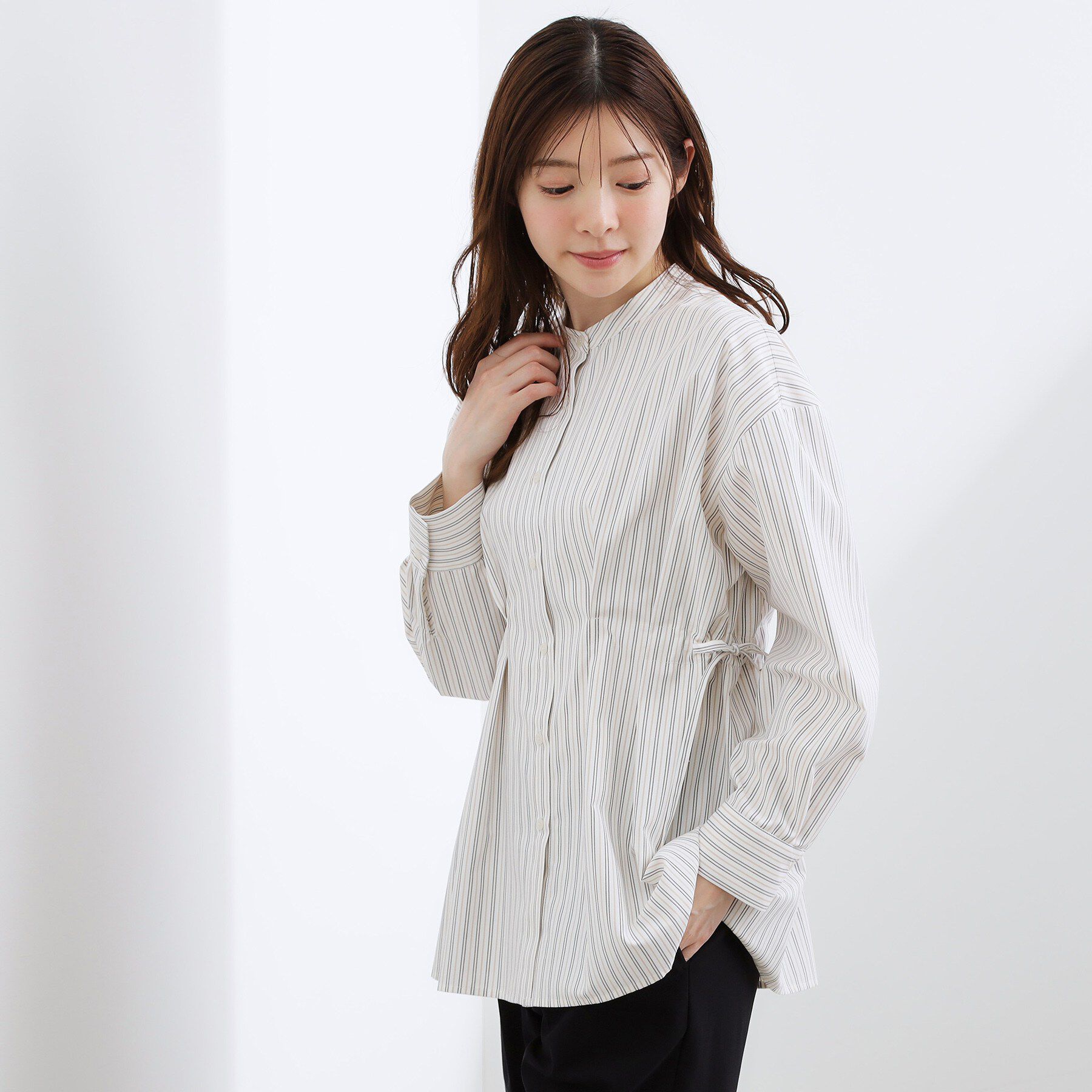 grove「【体型カバー】ウエストタック スタンドネックシャツ」|シャツ・ブラウス|
