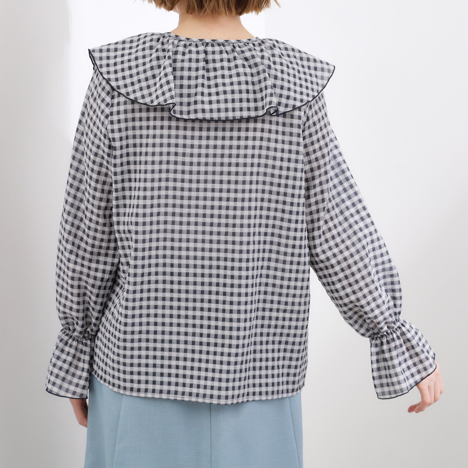 grove「大人の華やぎチェックフリルブラウス」|シャツ・ブラウス|