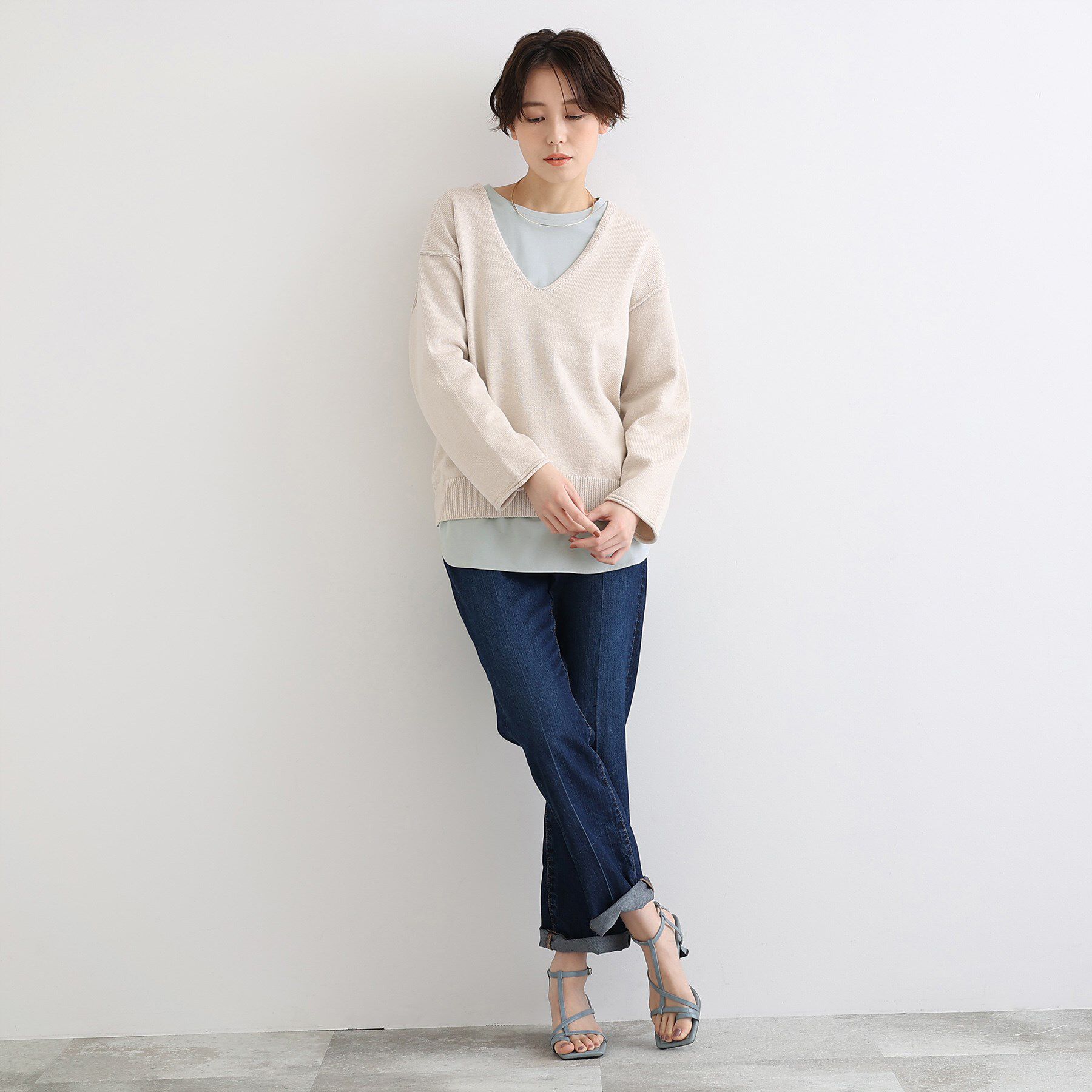 INDIVI「【洗える／コットン100％】ラウンドヘムシンプルカットソー」|Tシャツ・カットソー|