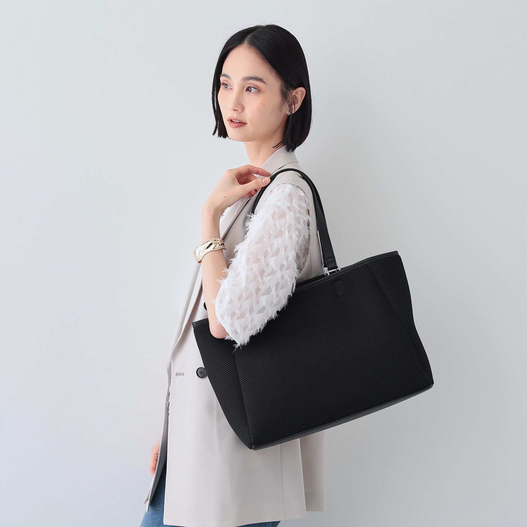 INDIVI「【A4収納可能／合皮】メッシュトートバッグ」|トートバッグ|