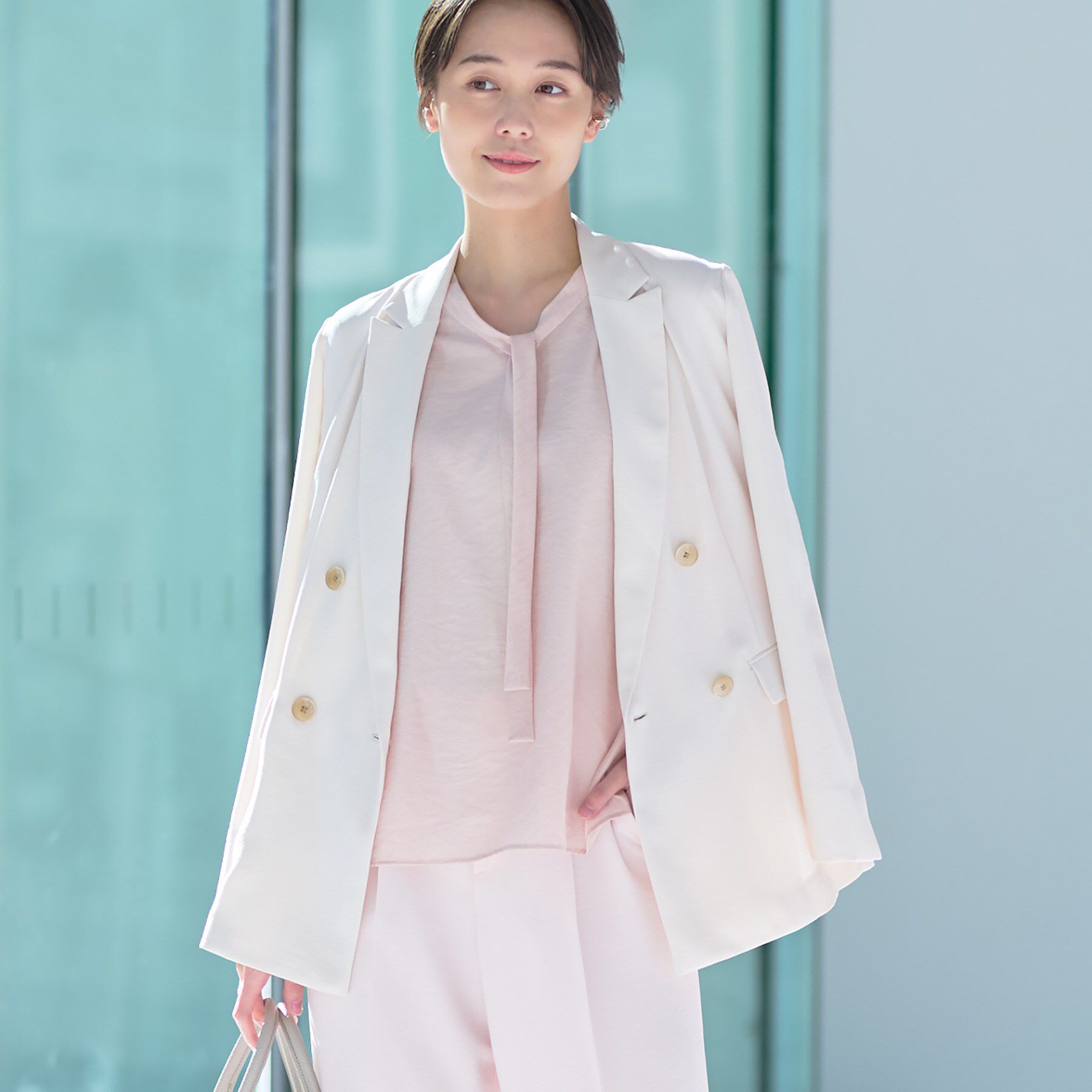 INDIVI「【着る日傘/遮熱/UVケア】ダブルジャケット」|スーツ|グレージュ(050)