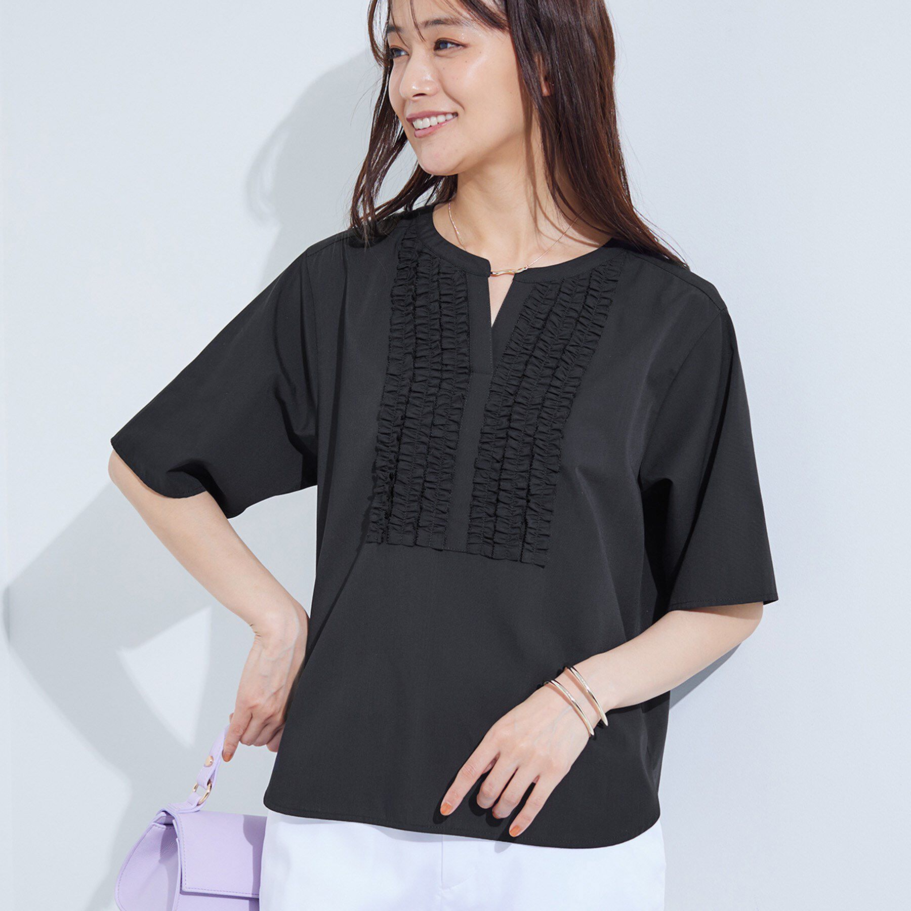 INDIVI「【洗える】胸元タックフリルブラウス」|シャツ・ブラウス|