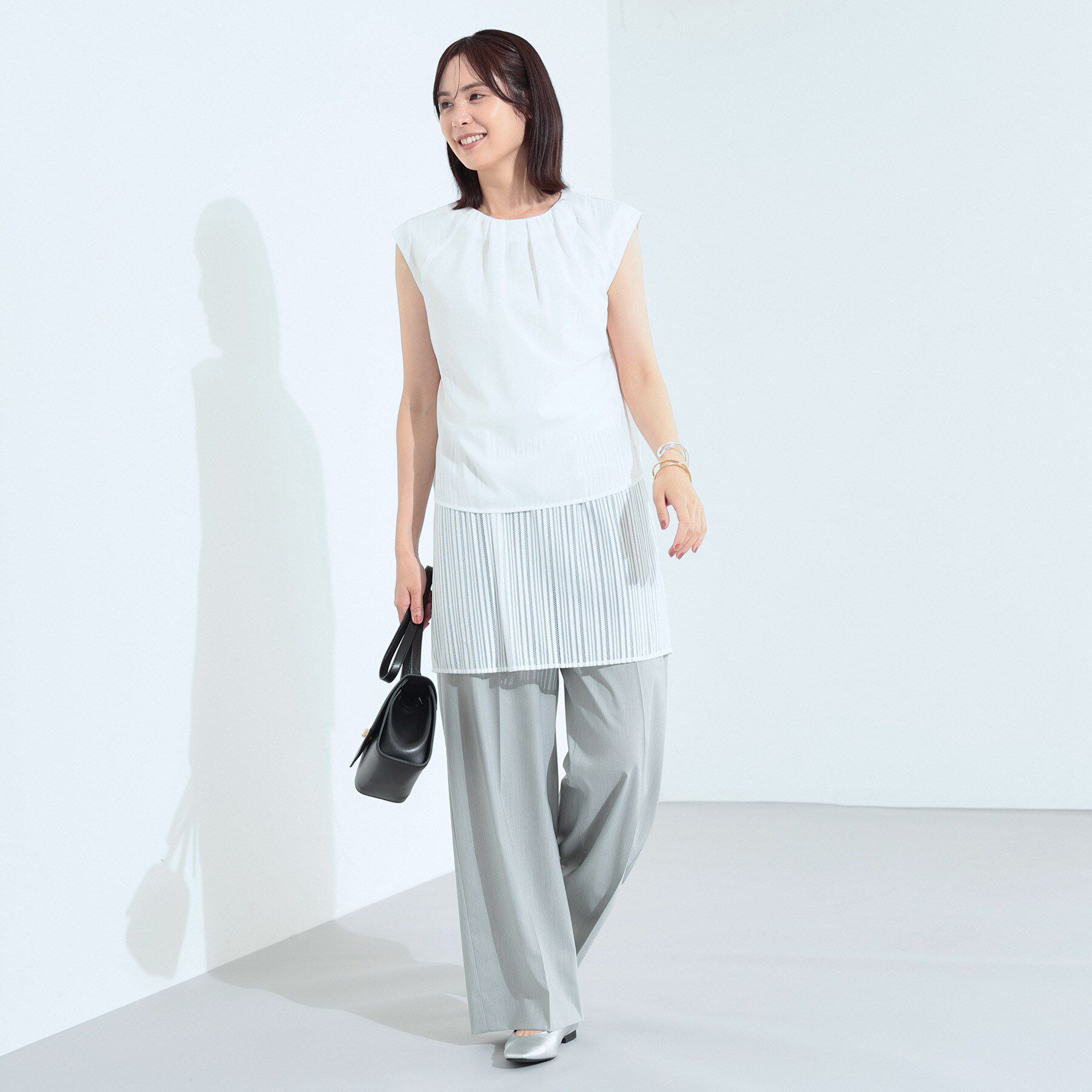 INDIVI「【クールエアー素材／UVケア／吸汗速乾】エアリータックブラウス」|シャツ・ブラウス|