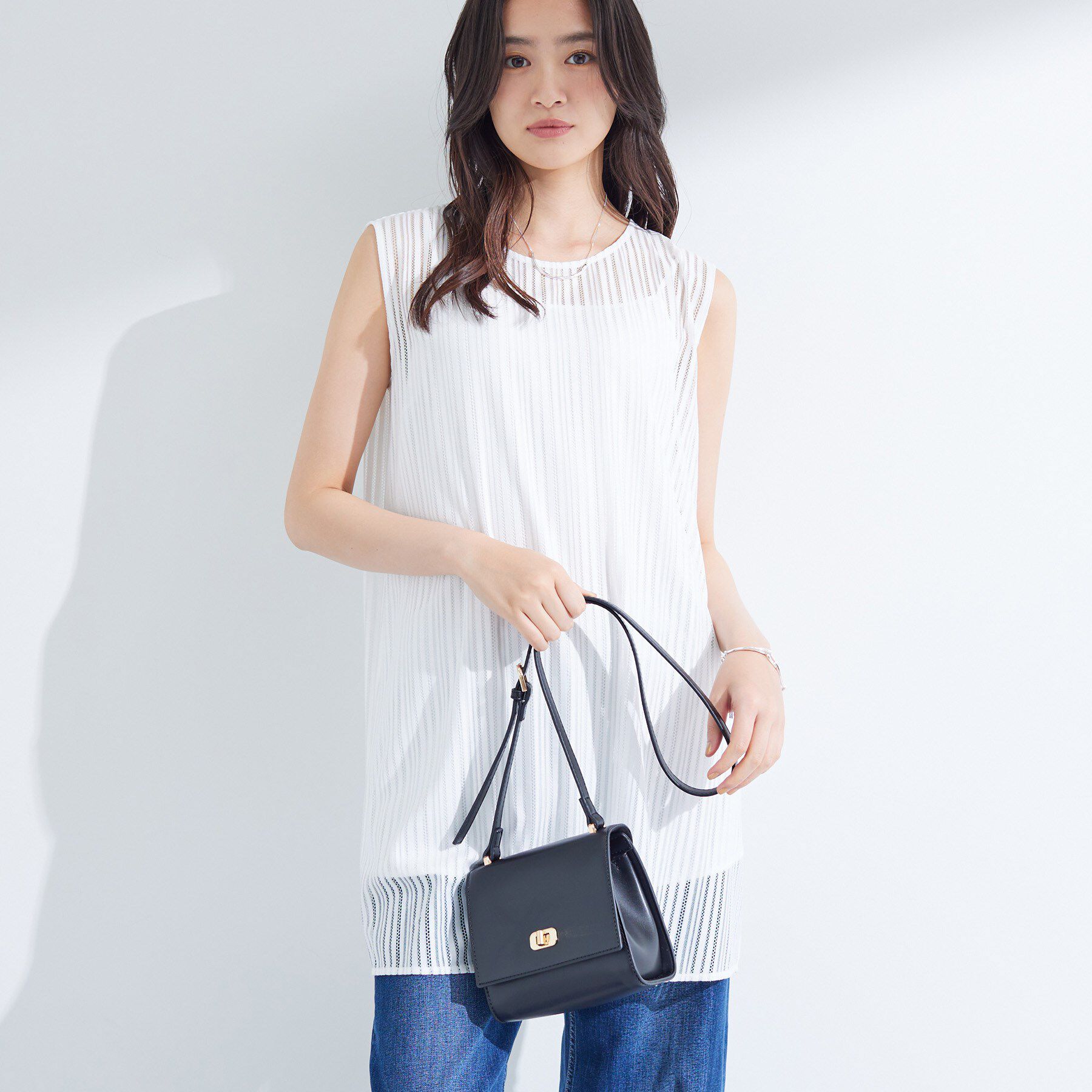 INDIVI「【洗える／セットアップ可能】ラッセルチュニック」|チュニック|ホワイト(001)