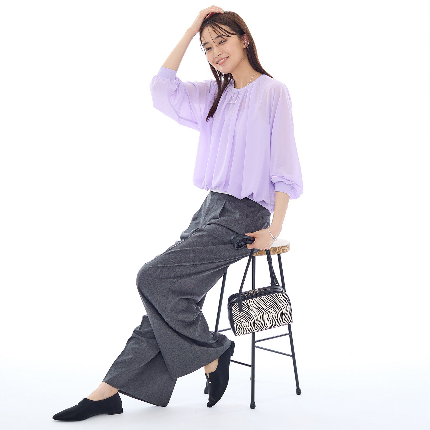 INDIVI「【体型カバー／マシンウォッシュ対応】シアージャージトップス」|Tシャツ・カットソー|