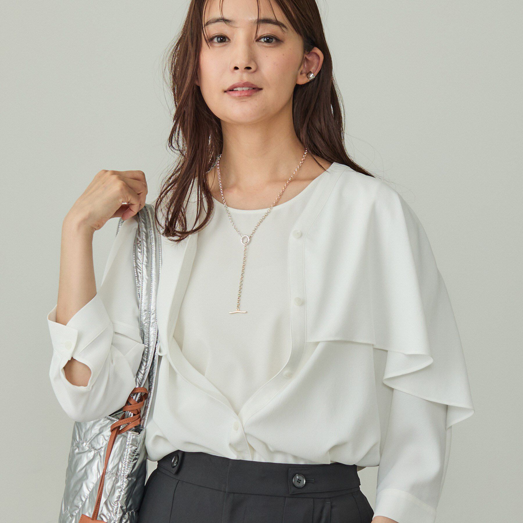 INDIVI「【羽織りとしても活躍！】ケープカラーブラウス」|シャツ・ブラウス|