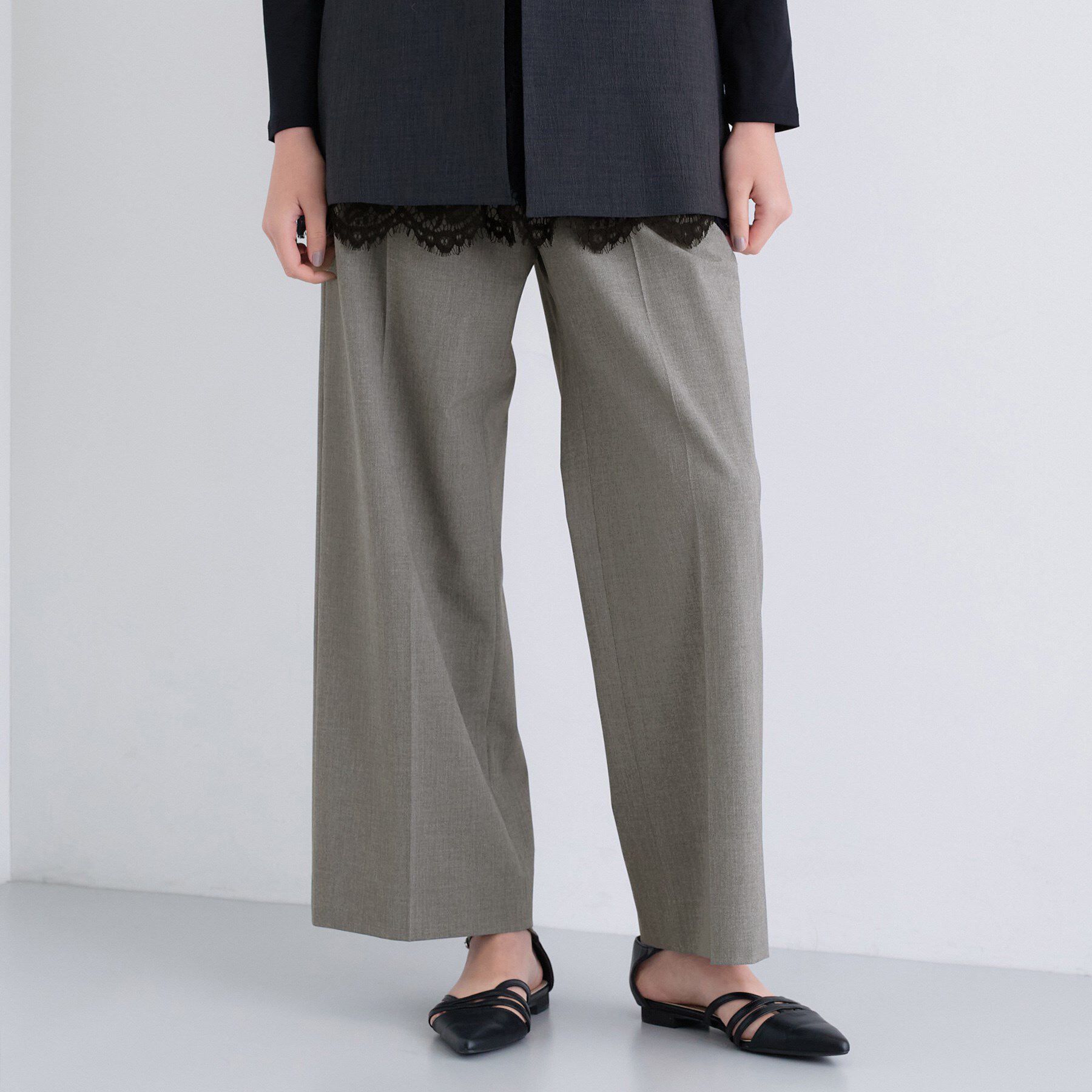 INDIVI「【褒められパンツ】ワンタックワイドパンツ」|その他|グレー(912)