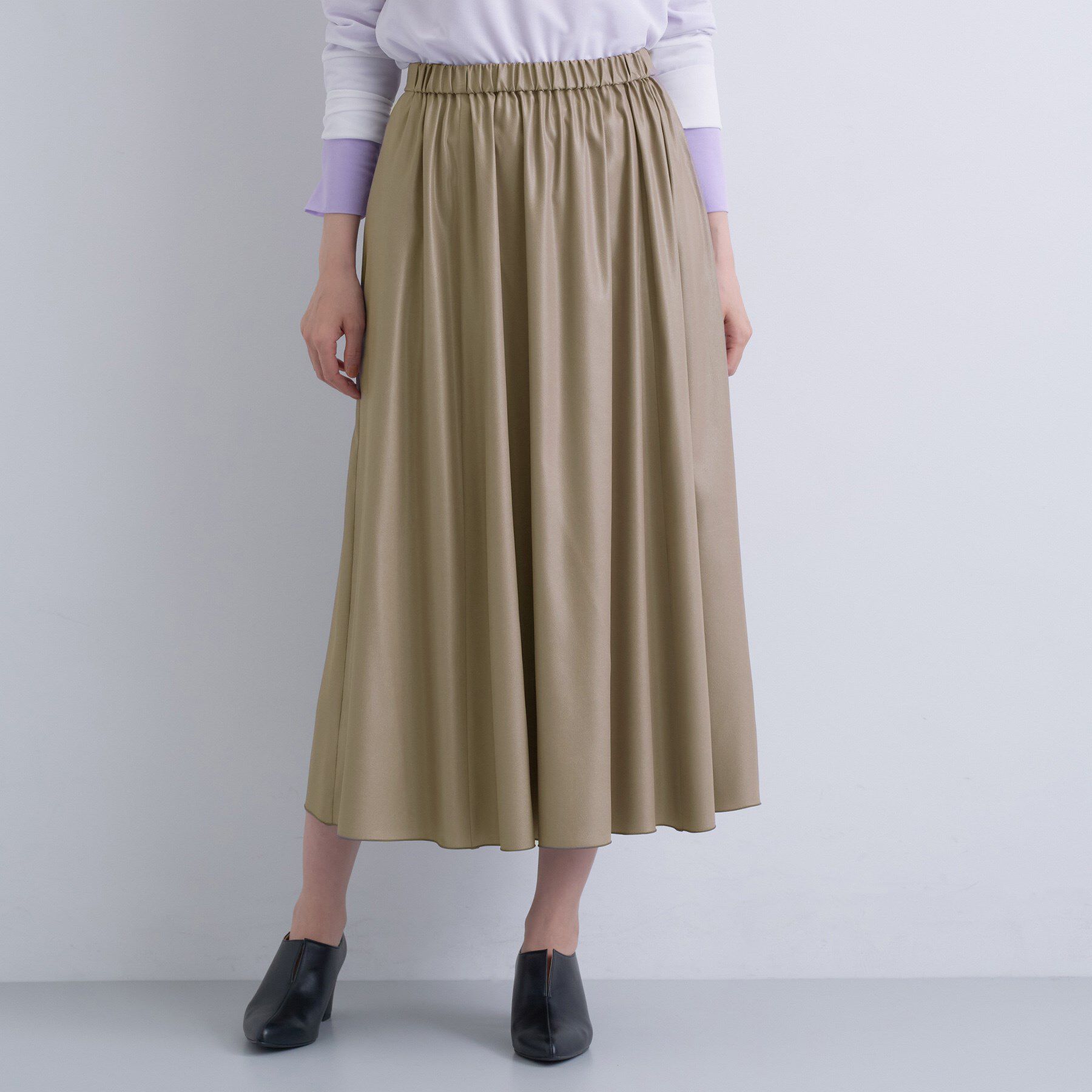 INDIVI「レザー調ギャザースカート」|スカート|