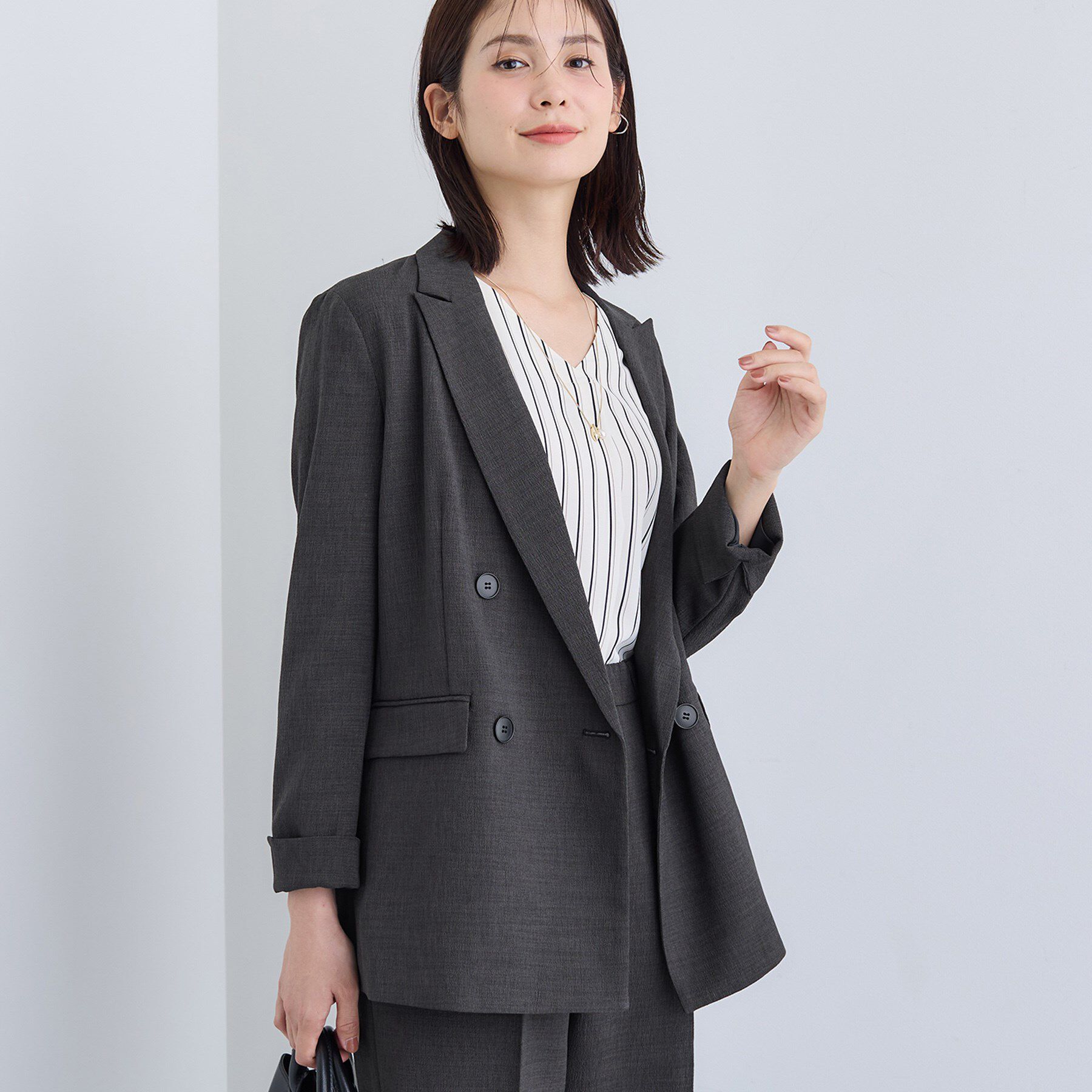 INDIVI「【洗える／セットアップ可能】凹凸ストレッチ素材ダブルジャケット」|テーラードジャケット|スミクロ(718)