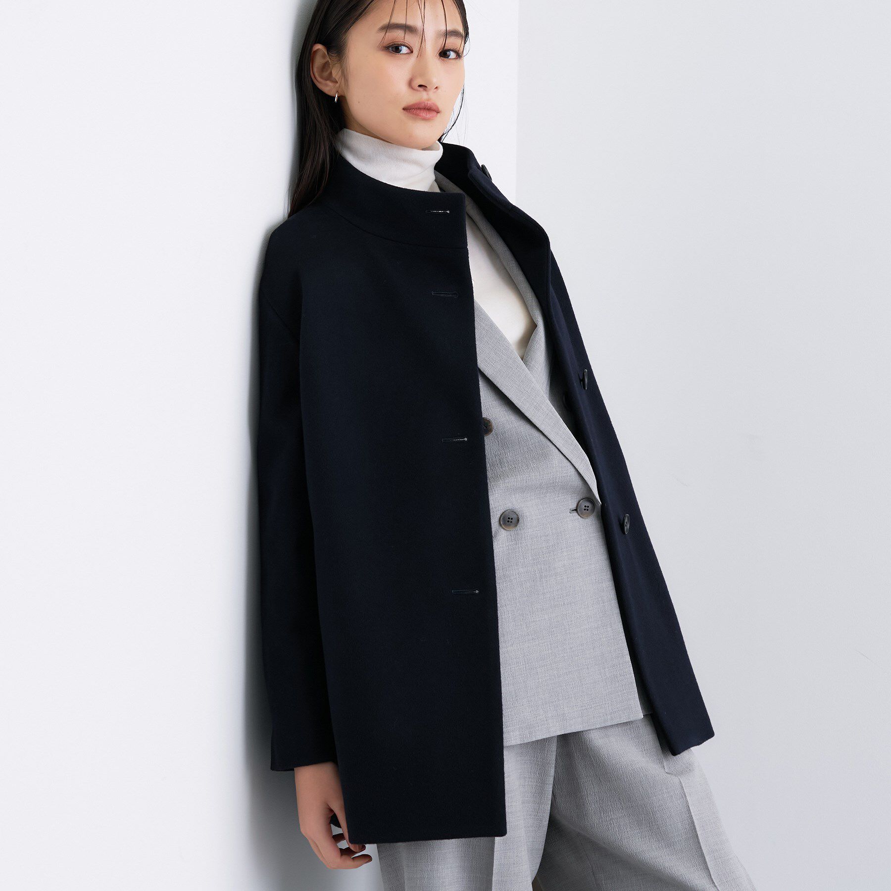 INDIVI「【日本製／ミドル丈】スタンドカラーミドルコート」|その他|