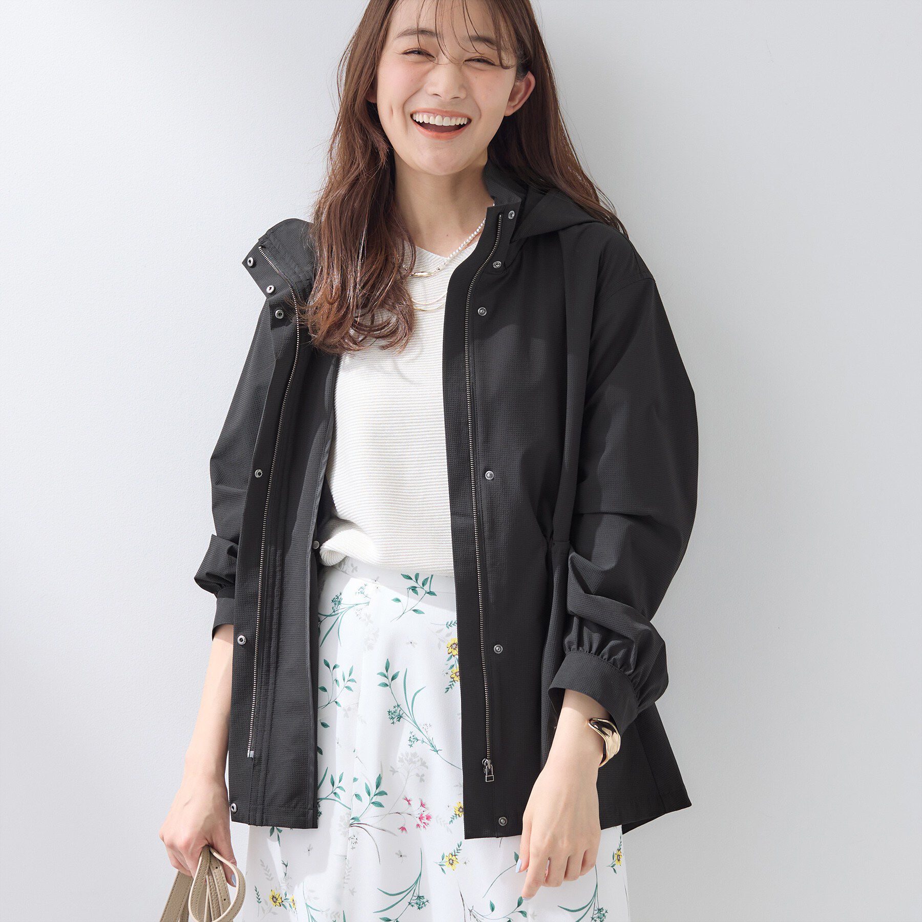 INDIVI「【撥水／フード取外し可】凹凸素材ブルゾン」|ブルゾン・スタジャン|ブラック(019)