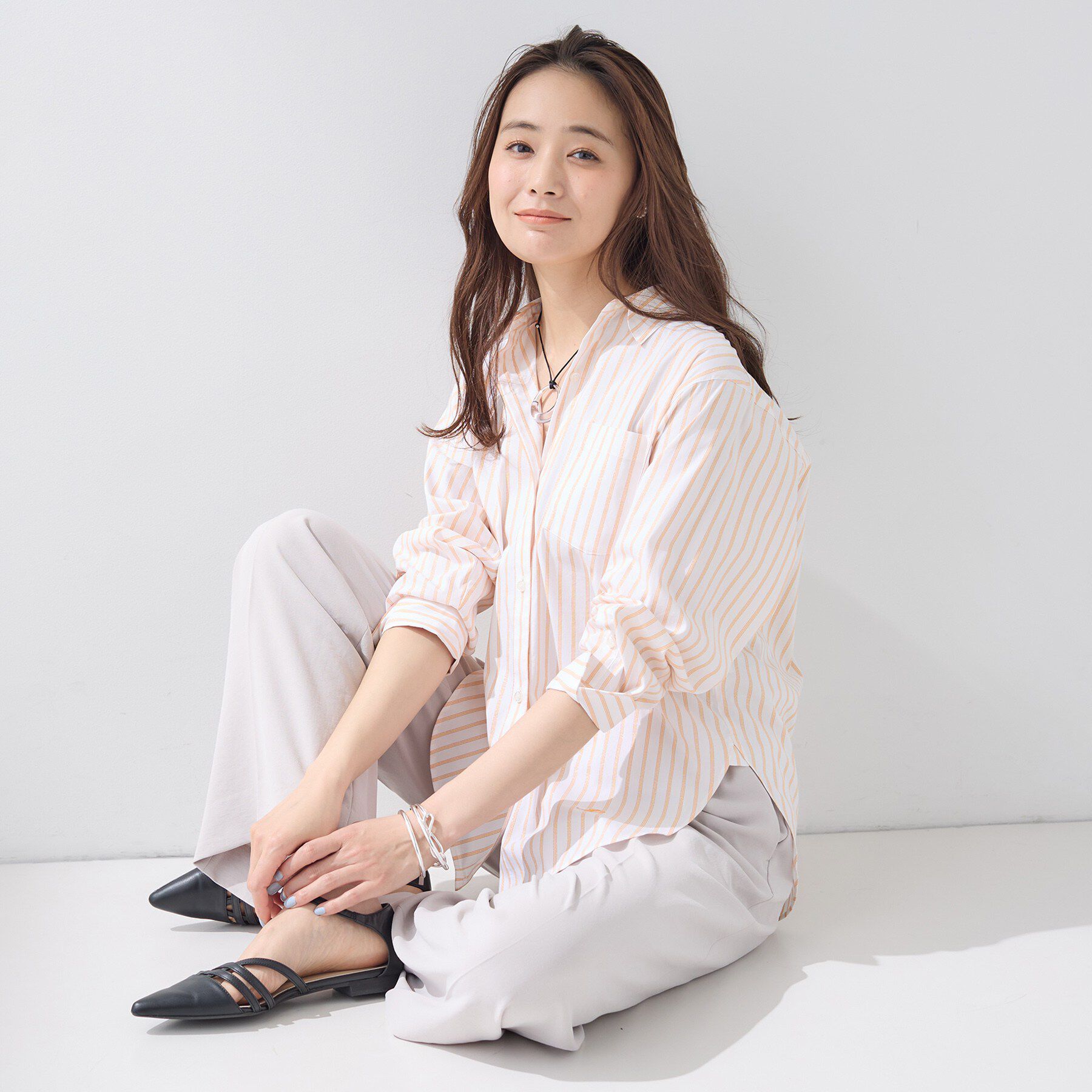 INDIVI「【2WAY／洗える】ラメストライプ コットン混シャツ」|シャツ・ブラウス|