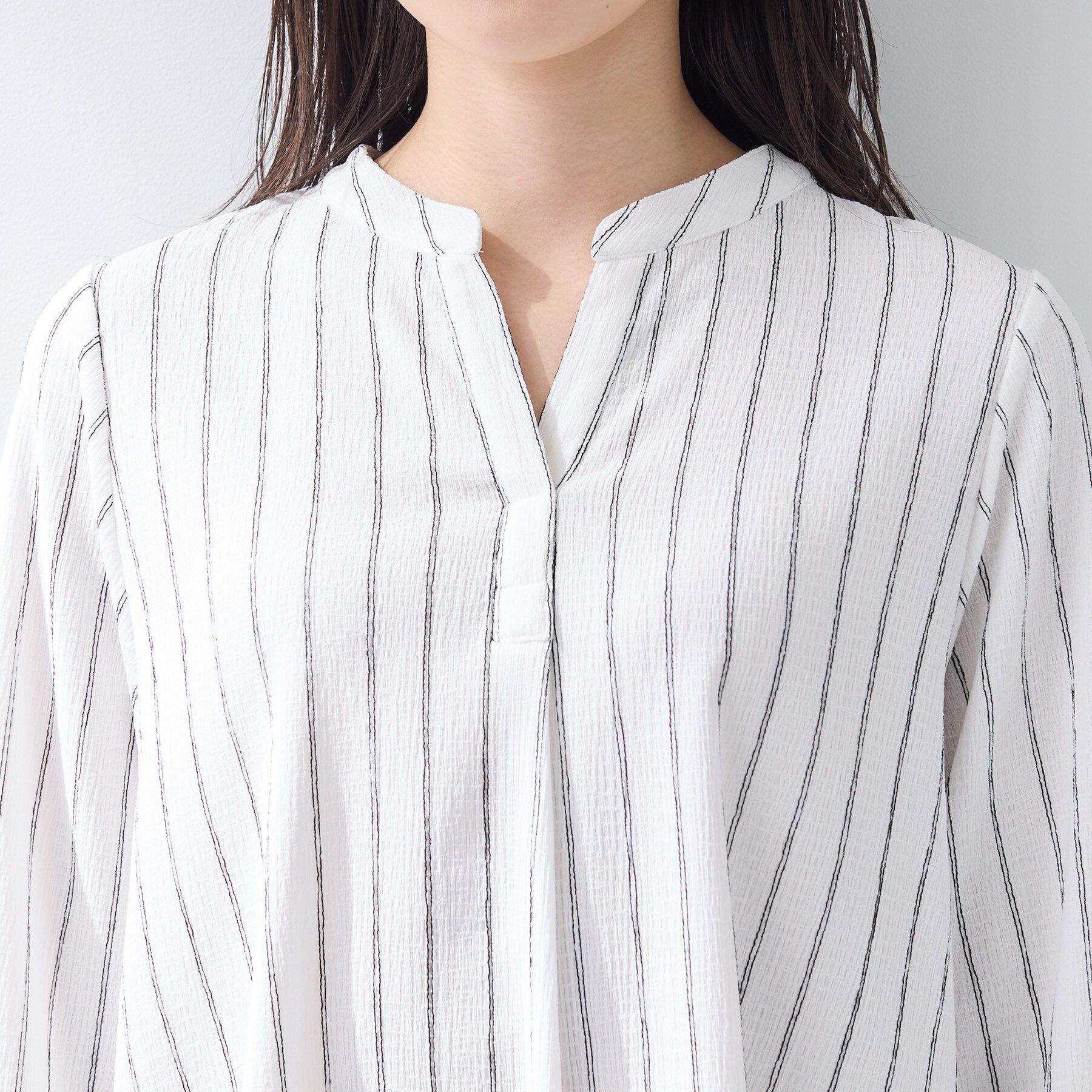 INDIVI「【洗える／着心地楽ちん】ブラウス風ストライプカットソートップス」|Tシャツ・カットソー|