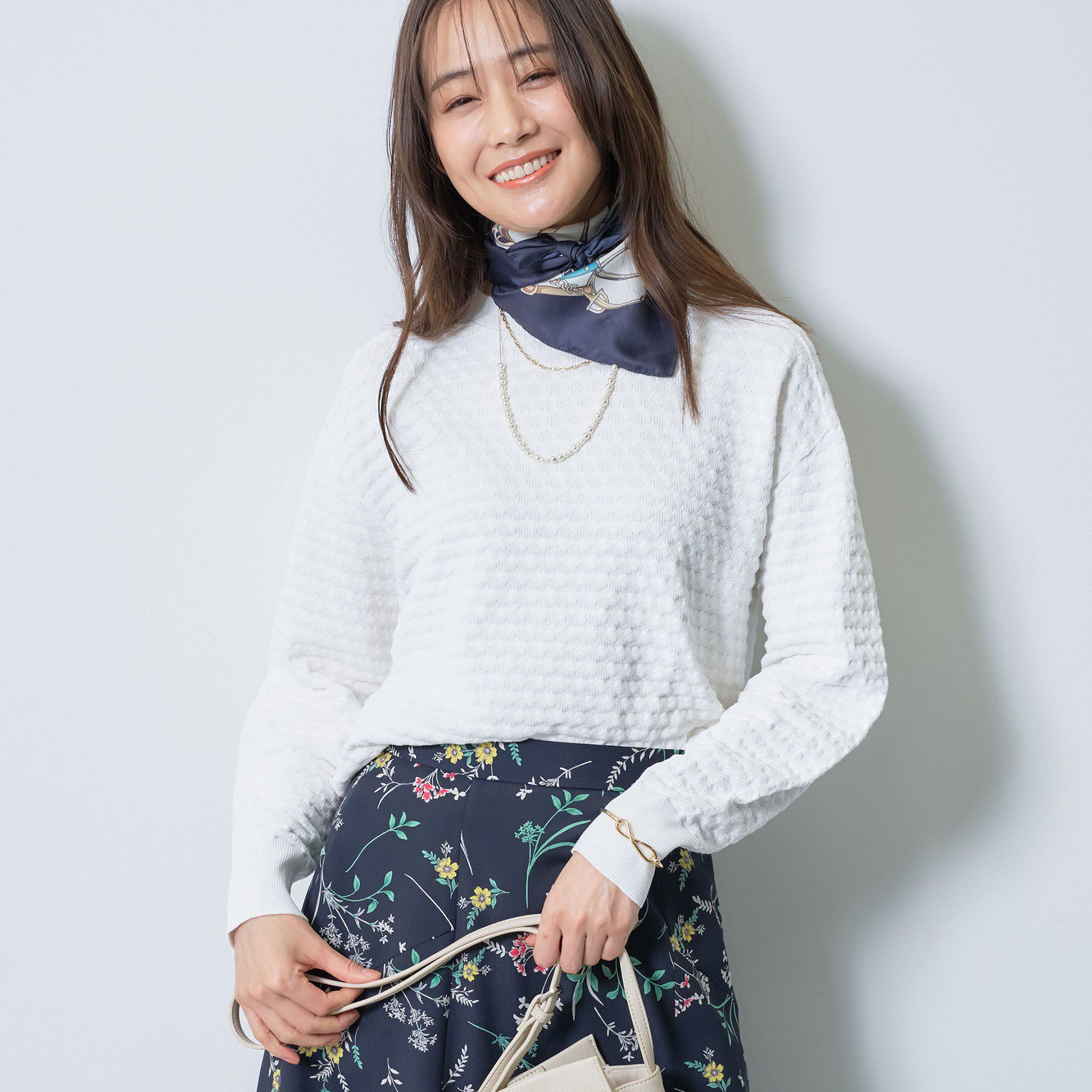 INDIVI「【洗える／凹凸編み】ジャカードニット」|ニット・セーター|オフホワイト(003