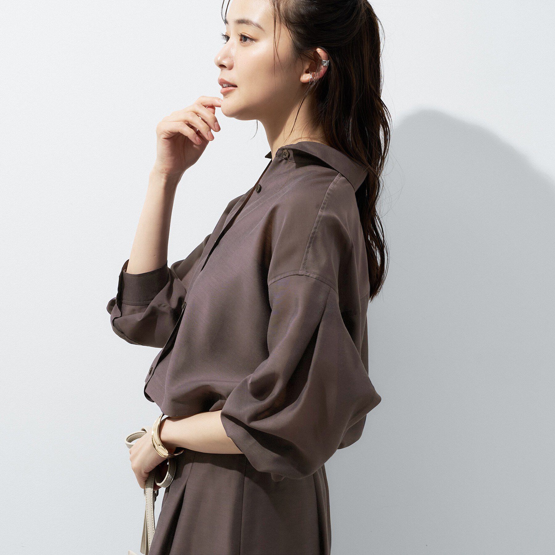 INDIVI「【洗える／2WAY】ドロスト付 シアーシャンブレーシャツ」|シャツ・ブラウス|