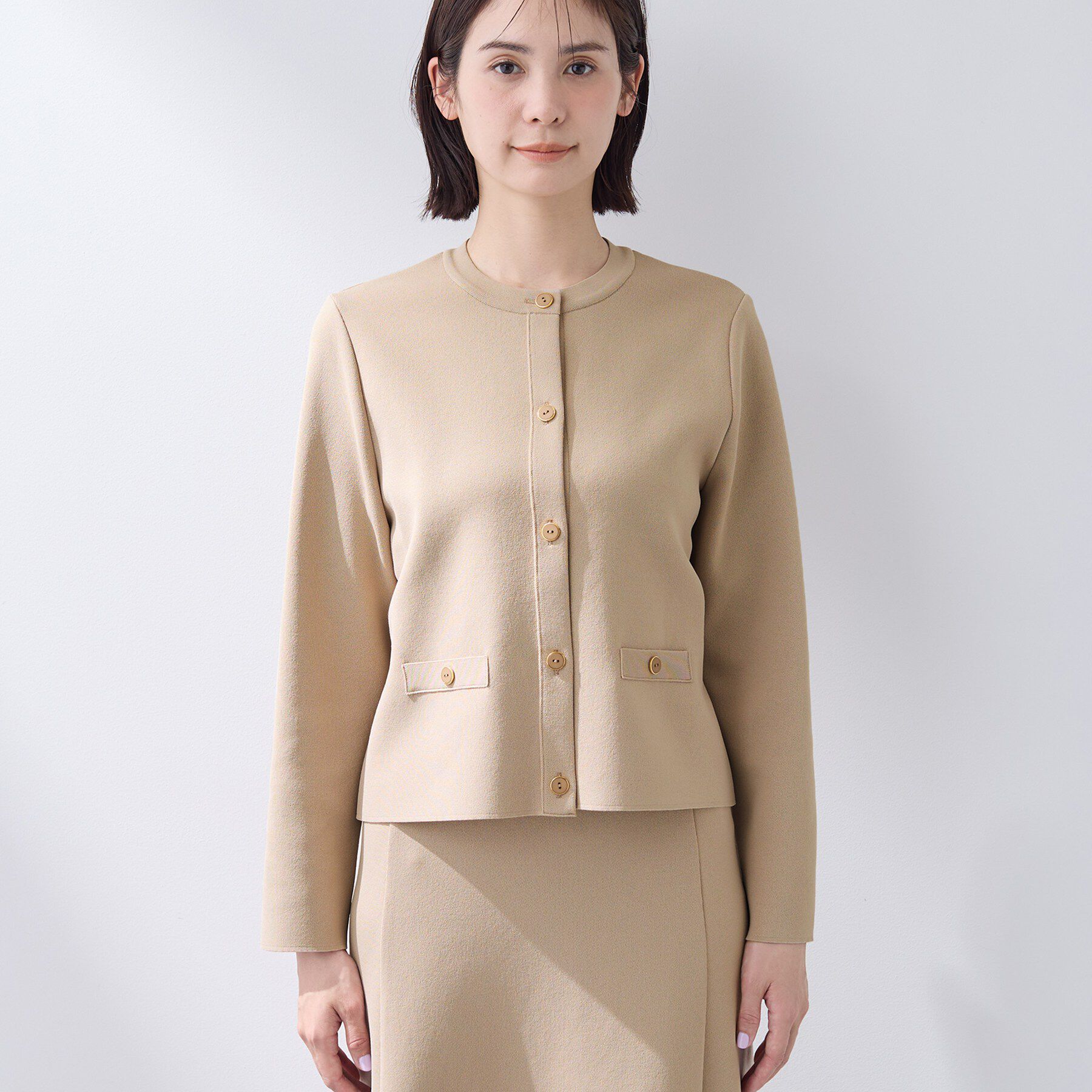 INDIVI「【洗える／SETUP可能】メタルボタンニットジャケット風カーディガン」|カーディガン|