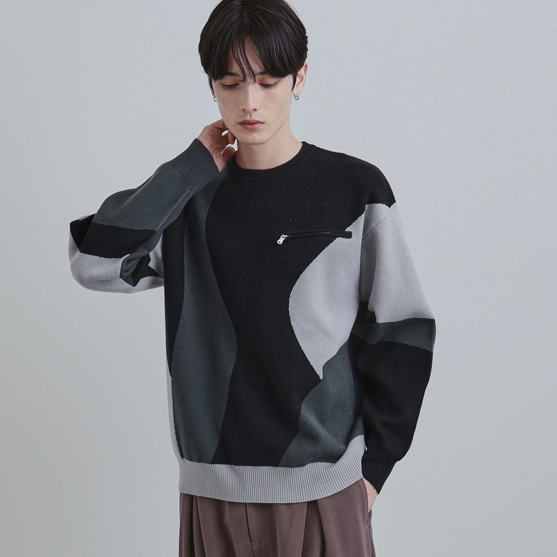 tk.TAKEO KIKUCHI「カラースキーム胸ZIPニット」|ニット・セーター|