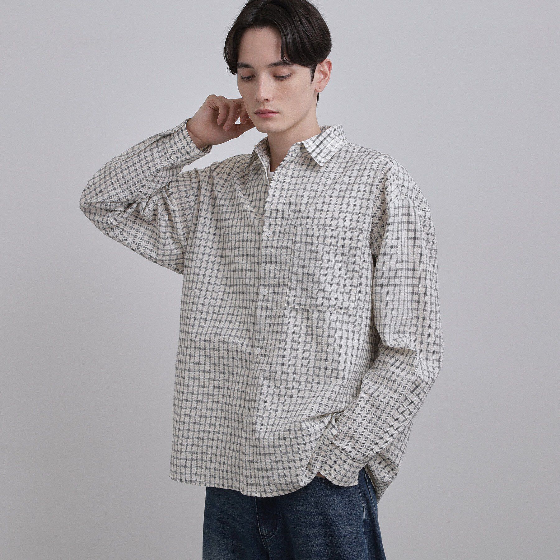 tk.TAKEO KIKUCHI「シアサッカーチェックシャツ」|シャツ・ブラウス|オフホワイト(203