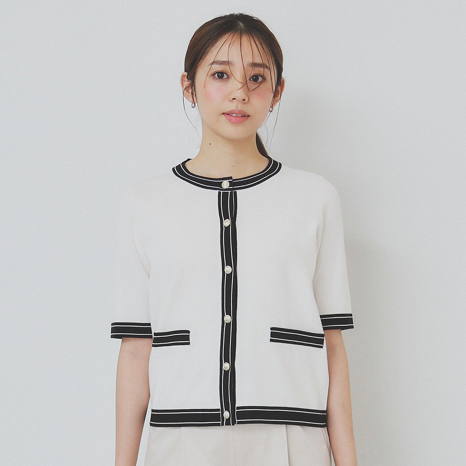 index「バイカラークルーネックカーディガン/オーガニックコットン混【UV/洗濯機洗い可】」|カーディガン|