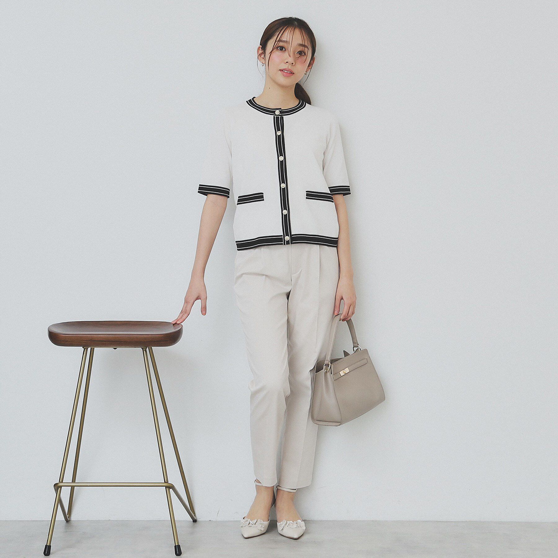 index「バイカラークルーネックカーディガン/オーガニックコットン混【UV/洗濯機洗い可】」|カーディガン|