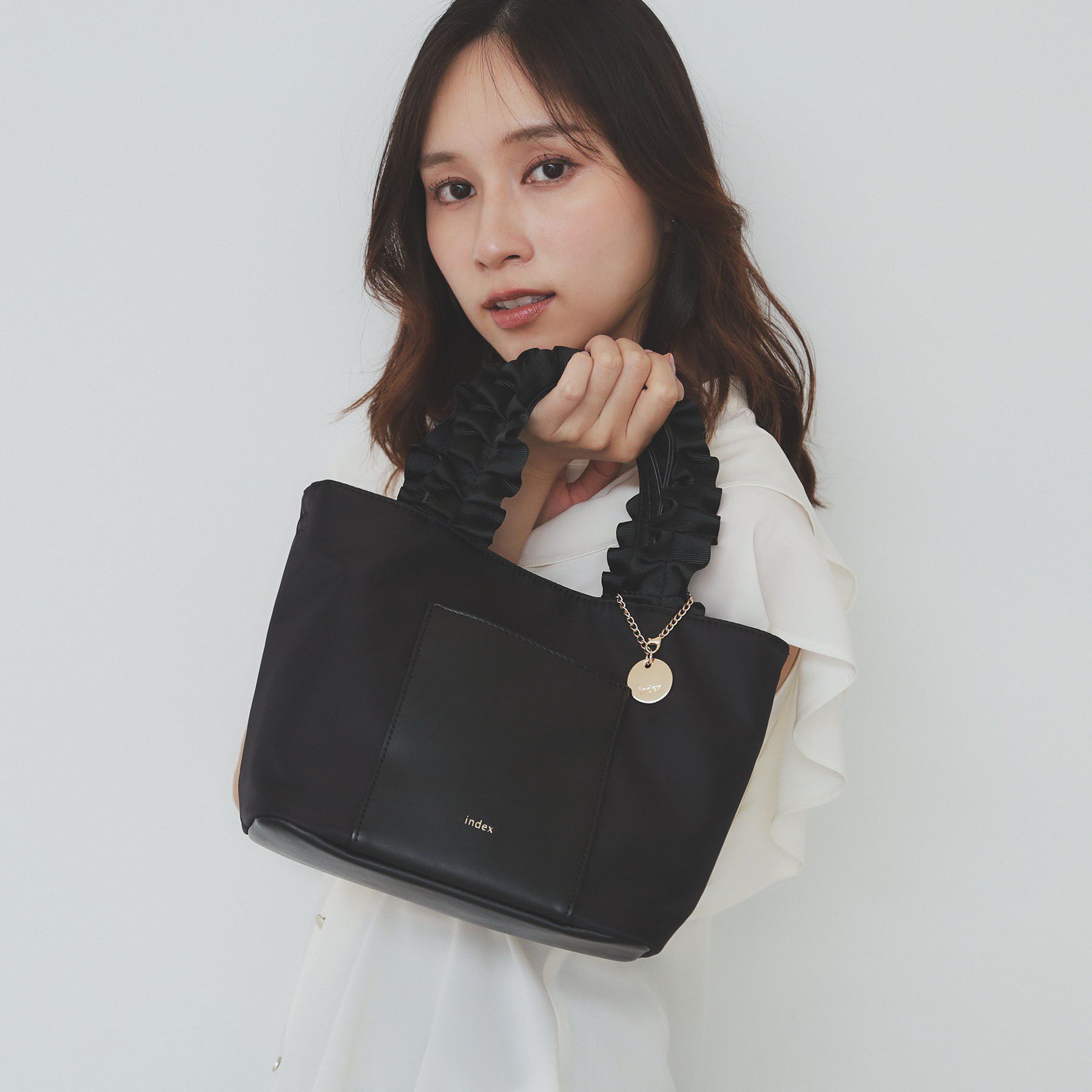 index「【2WAY】持ち手フリルトートバッグ」|トートバッグ|ブラック(019)