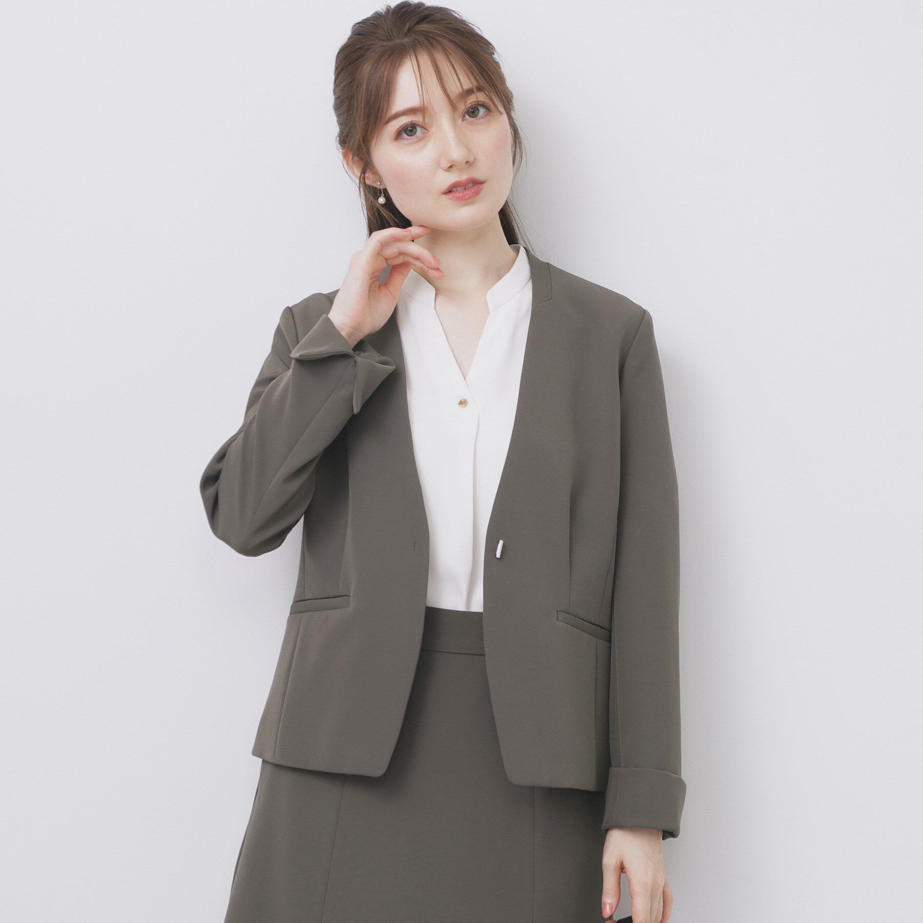 index「ストレッチノーカラージャケット/セットアップ対応【洗濯機洗い可/イージーアイロン/防シワ】」|ノーカラージャケット|