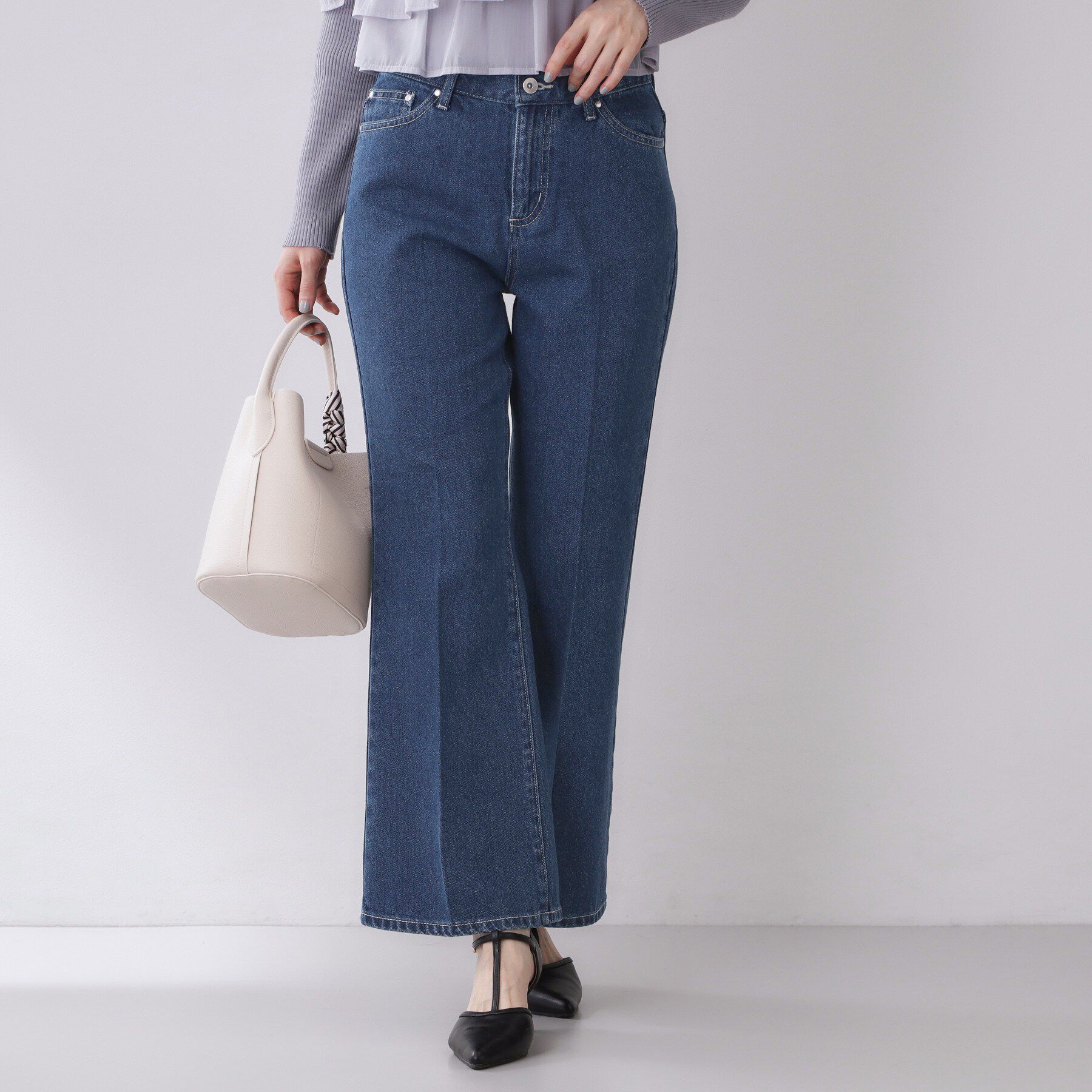 index「フレアデニムパンツ【洗濯機OK】」|デニム|ブルー(093)