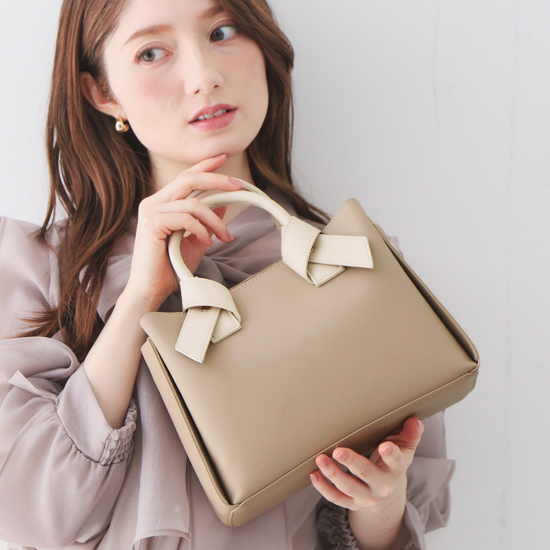 index「2WAYバイカラーリボンハンドル合皮ミドルトートバッグ」|トートバッグ|