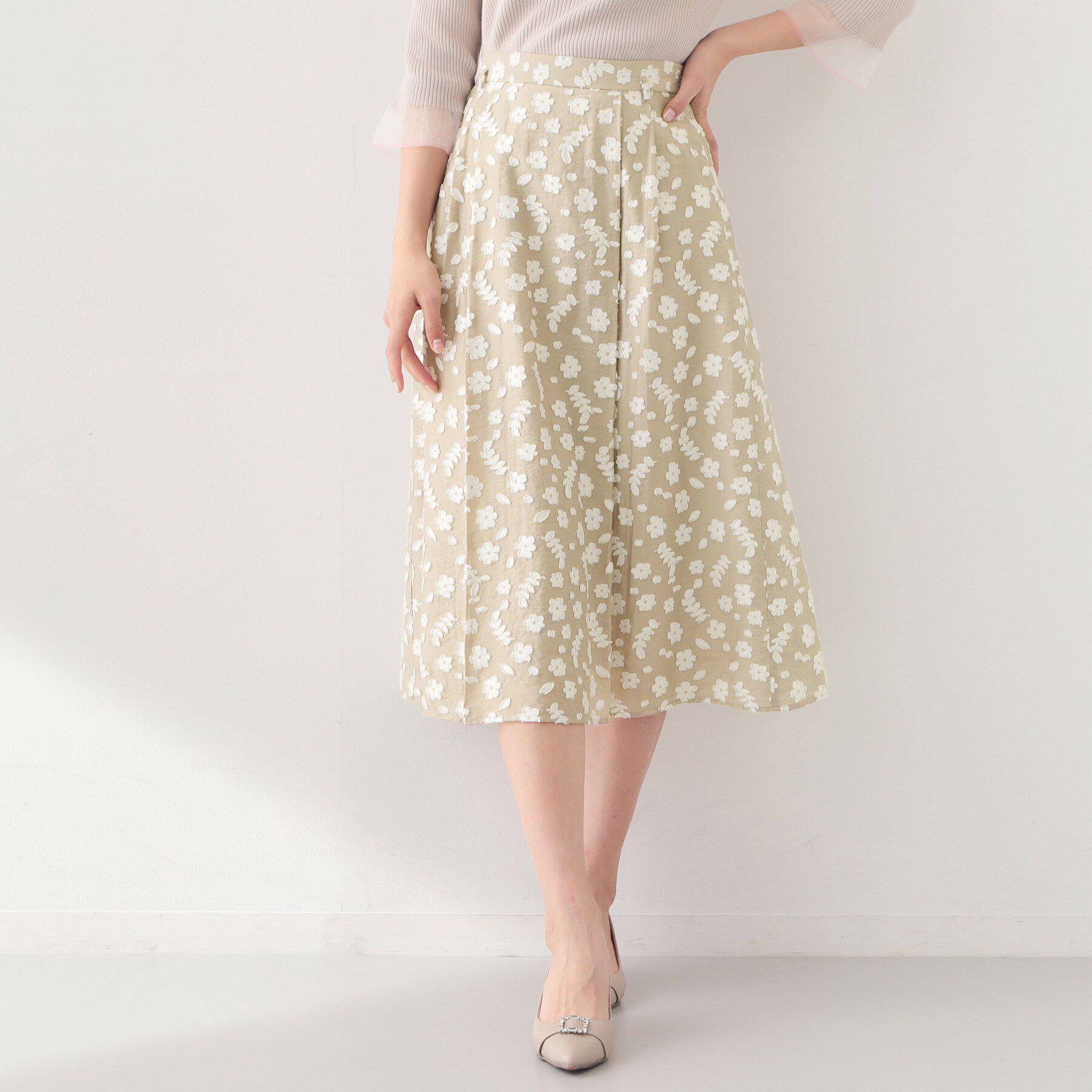 index「麻調花柄ジャカードフレアスカート【洗える】」|スカート|