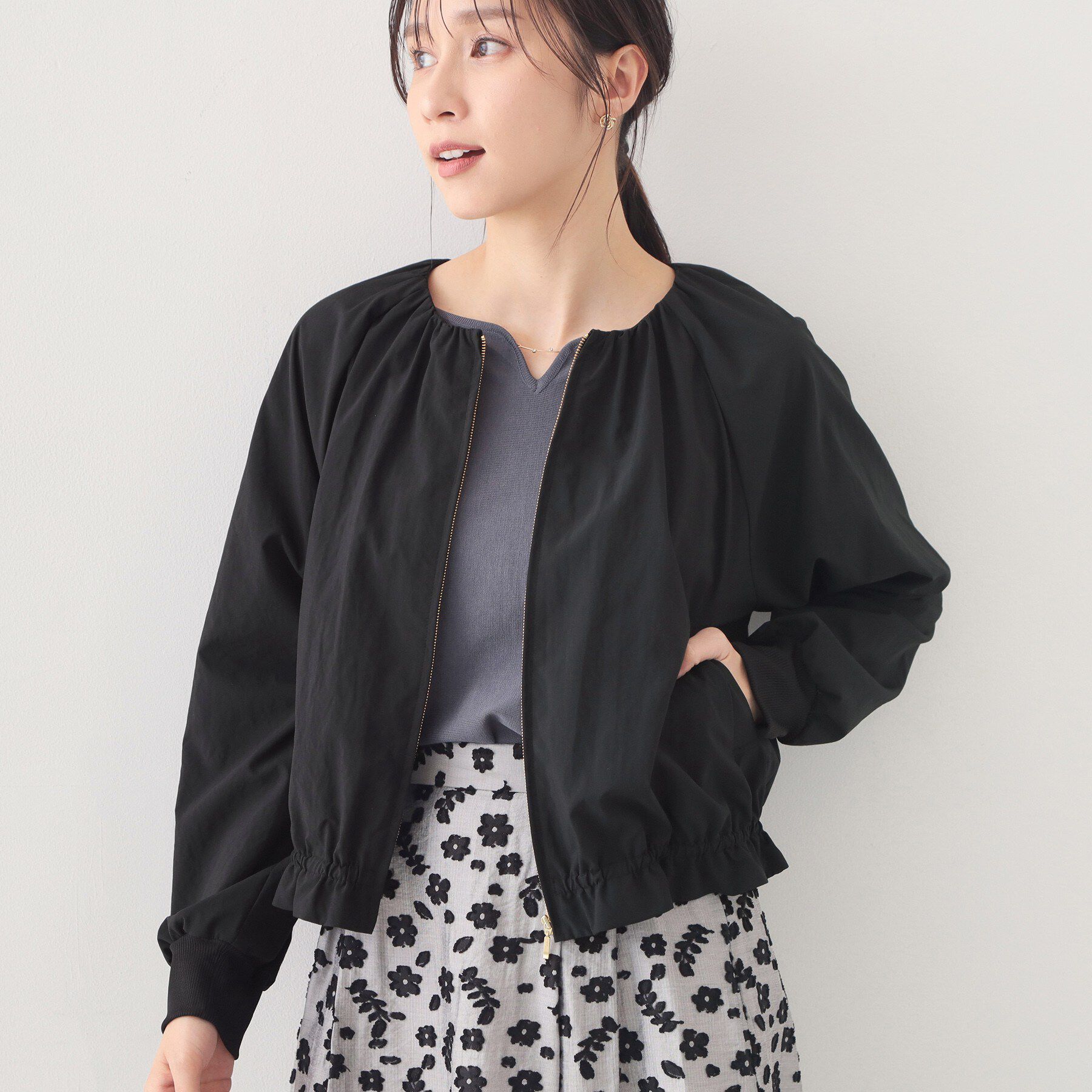 index「ノーカラーブルゾン【洗濯機OK/接触冷感/防シワ】」|テーラードジャケット|