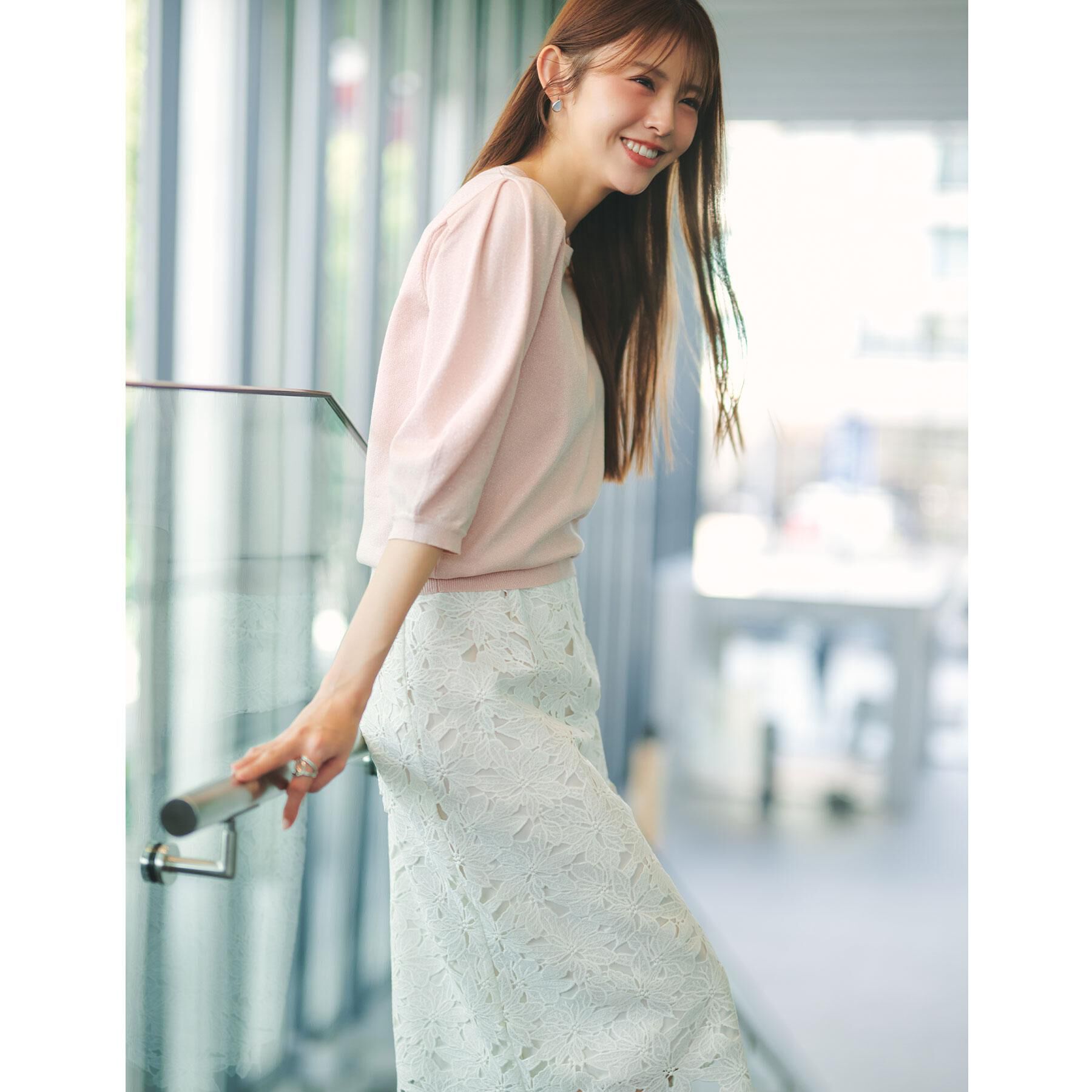 index「6分袖タックスリーブニット【洗濯機OK/UVケア】《XS～LL/9col》」|ニット・セーター|