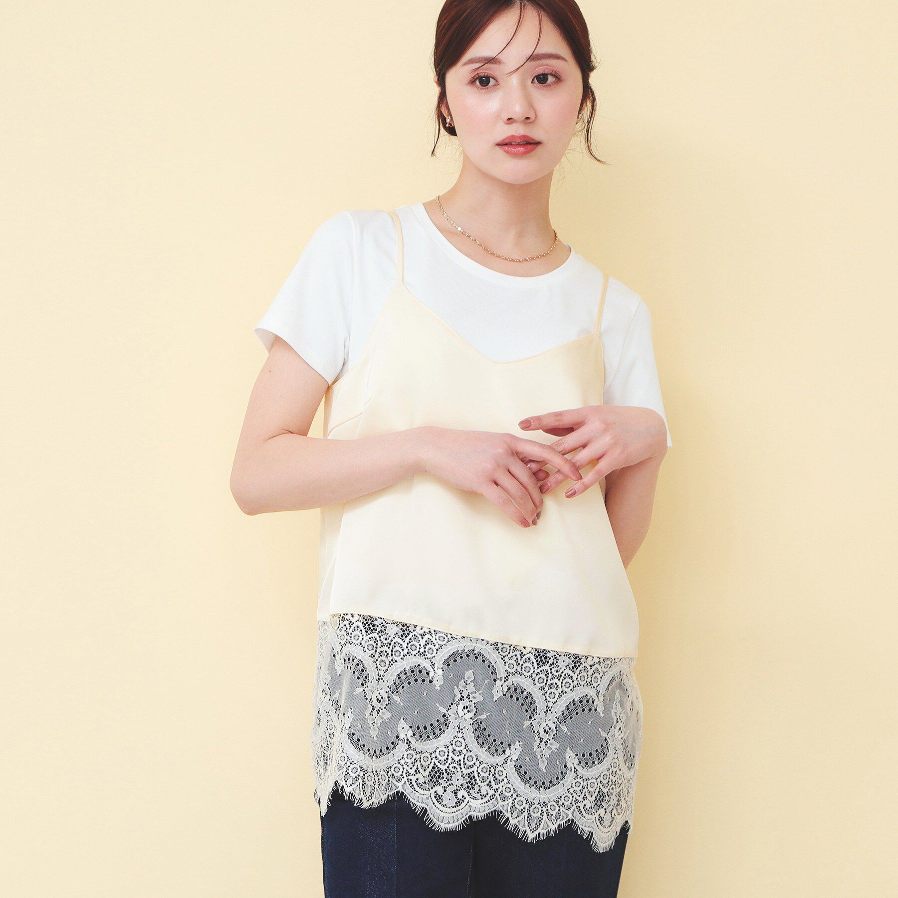 index「サテンレースキャミソール【洗濯機OK】」|キャミソール|アイボリー(004)