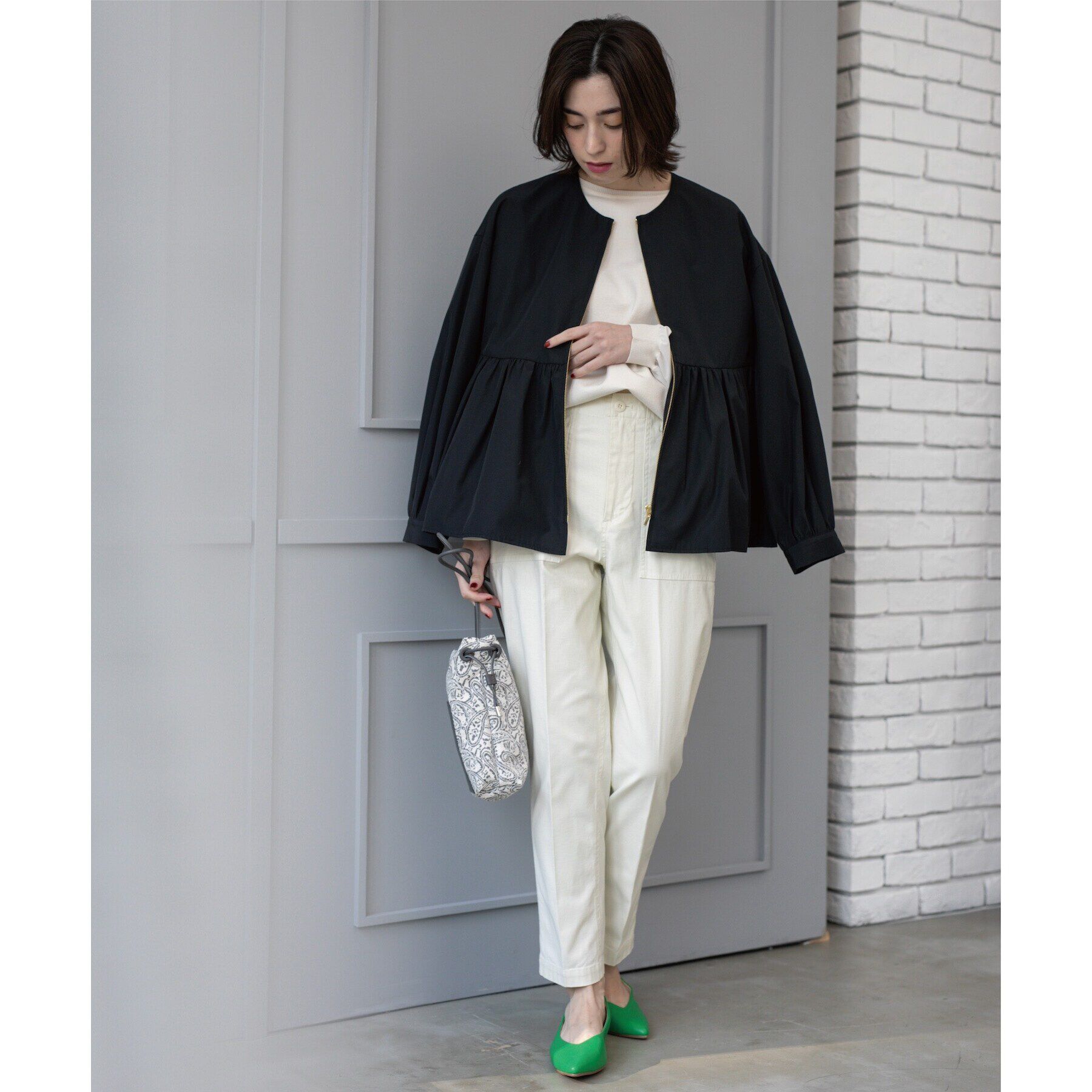 OPAQUE.CLIP「撥水ノーカラーペプラムブルゾン【洗濯機洗い可/花粉対応】」|ノーカラージャケット|