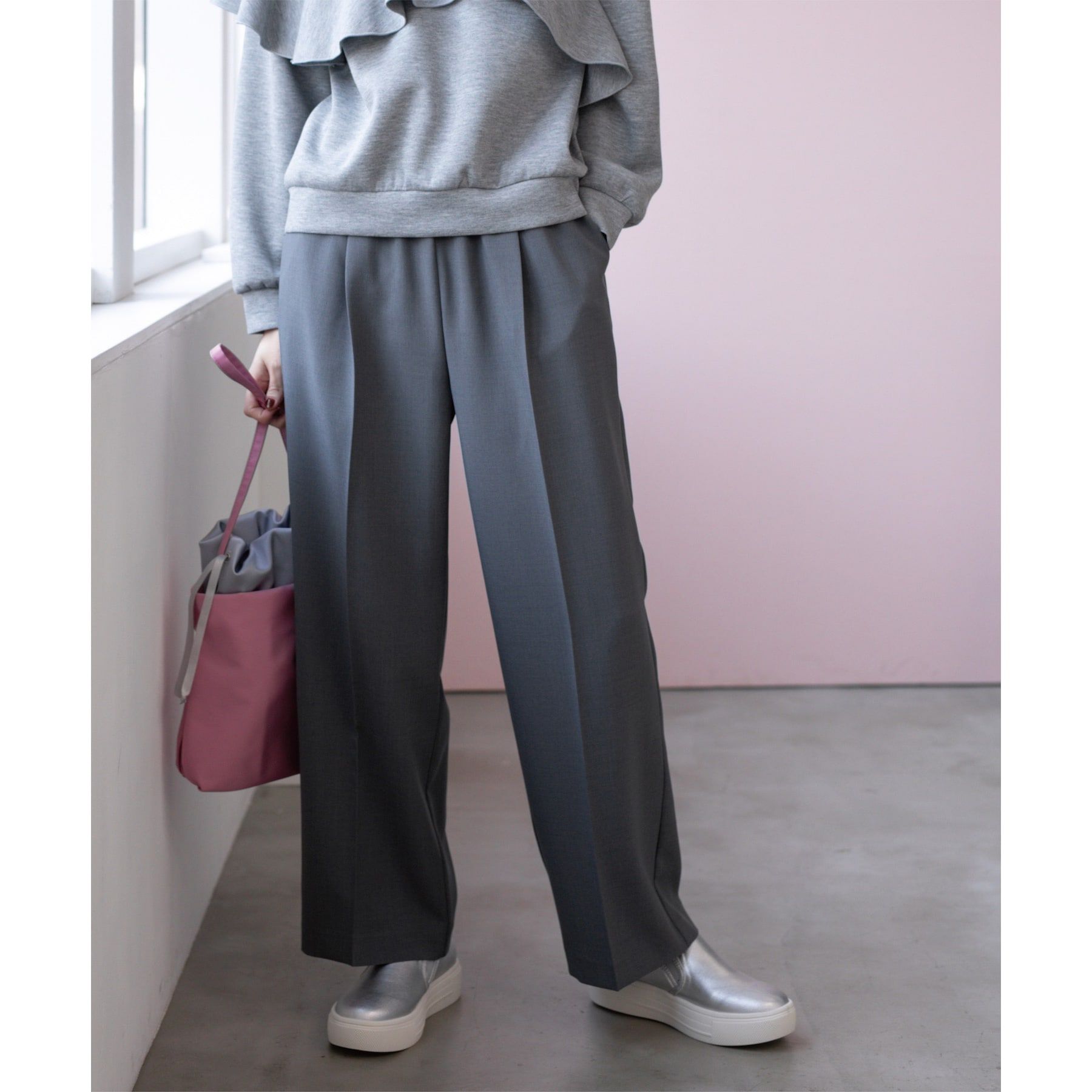 OPAQUE.CLIP「《SS-LLsize》美脚ストレッチイージーワイドパンツ【洗濯機洗い可/防シワ】」|その他|チャコールグレー(0