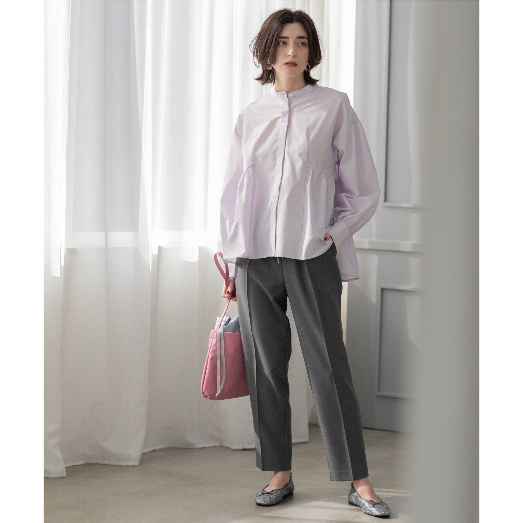 OPAQUE.CLIP「バンドカラーペプラムシャツ【洗濯機洗い可】」|シャツ・ブラウス|